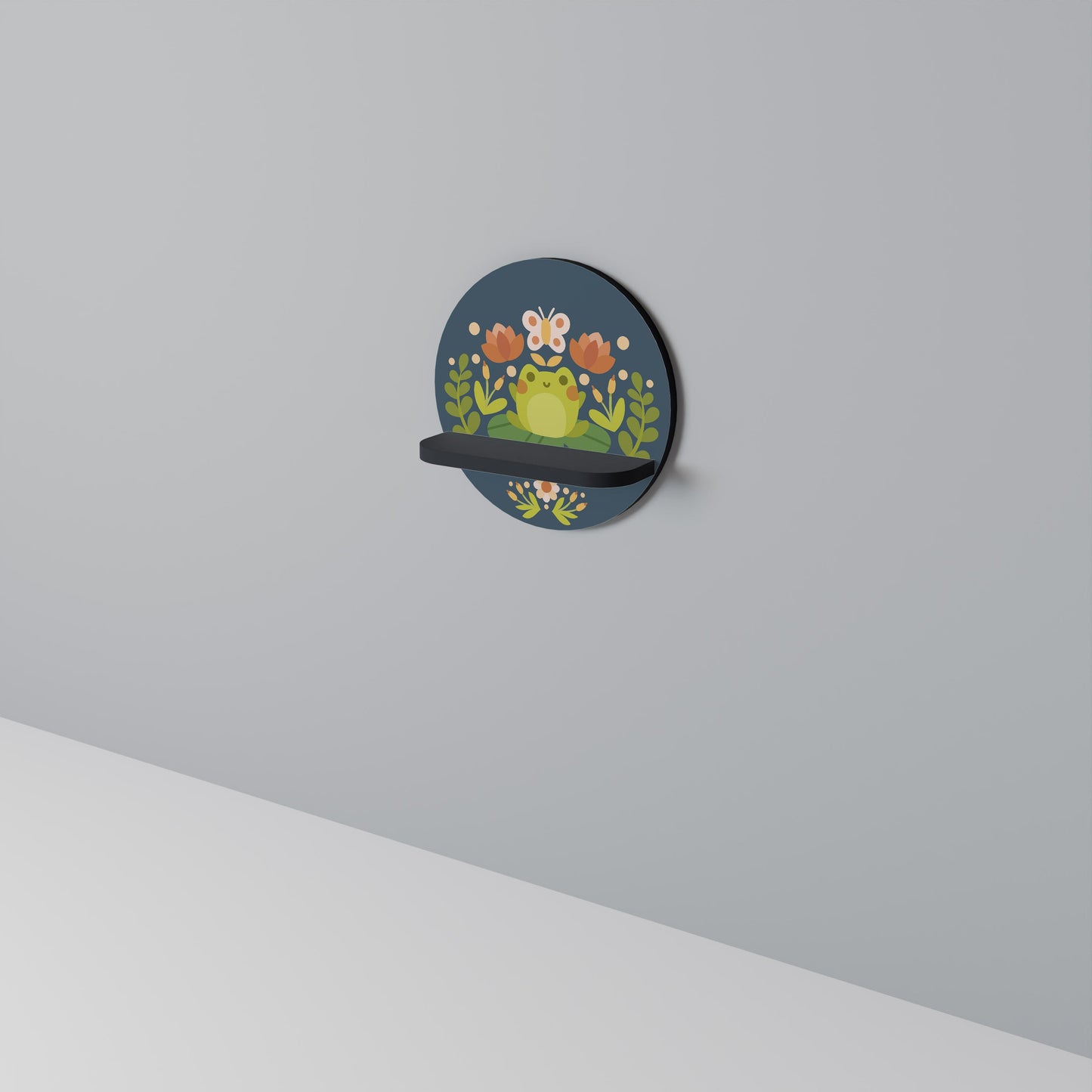 MEADOW IDYLL Round Art Shelf In Black Finish