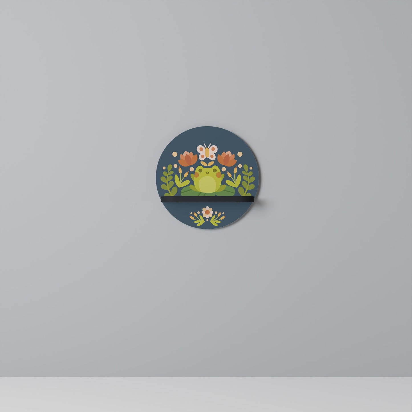 MEADOW IDYLL Round Art Shelf In Black Finish