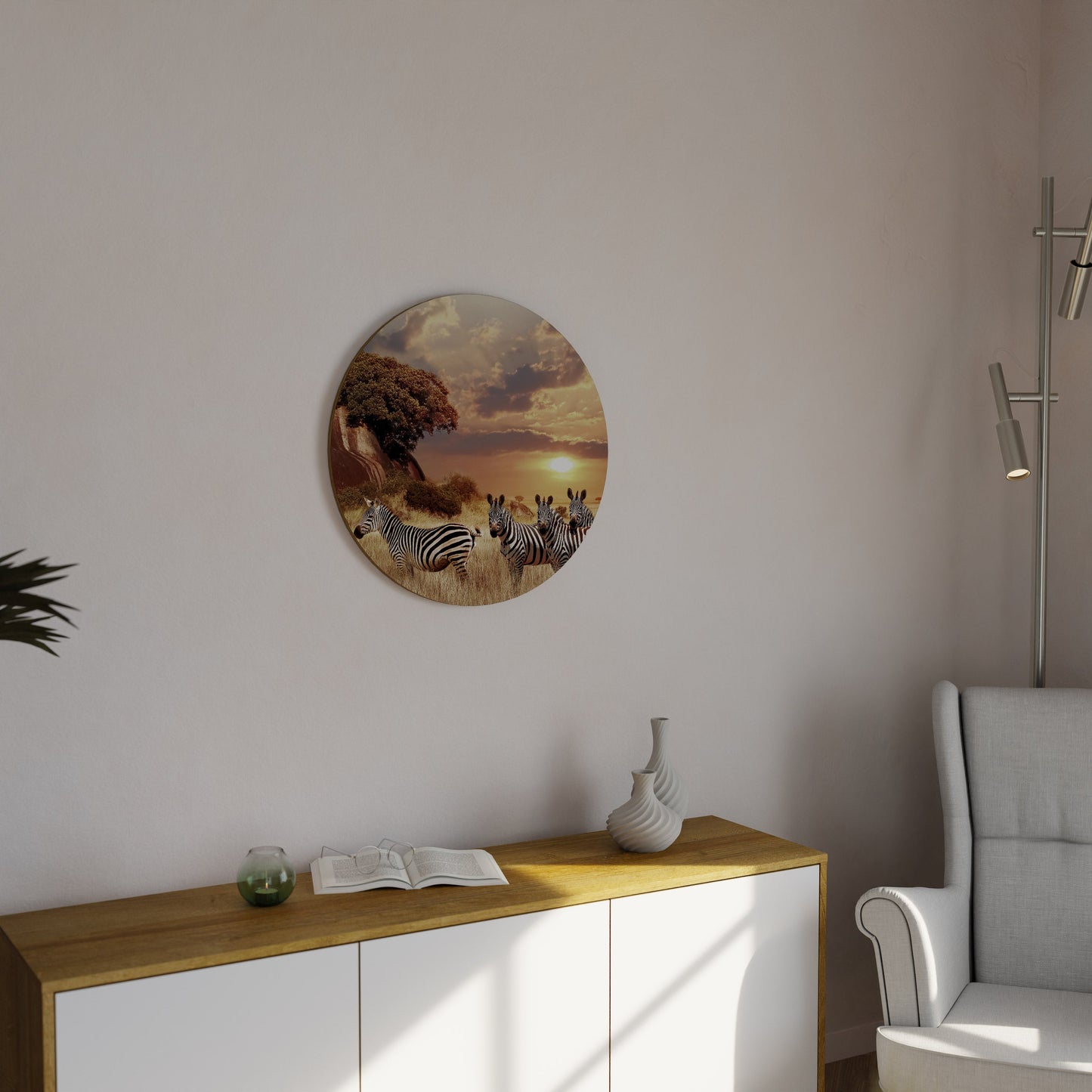 Decorazione murale rotonda ZEBRA SUNSET SERENADE