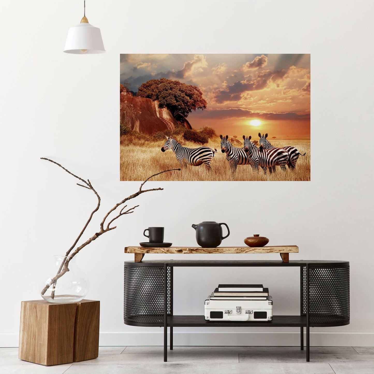 Poster orizzontale staccabile e attaccabile "ZEBRA SUNSET SERENADE"