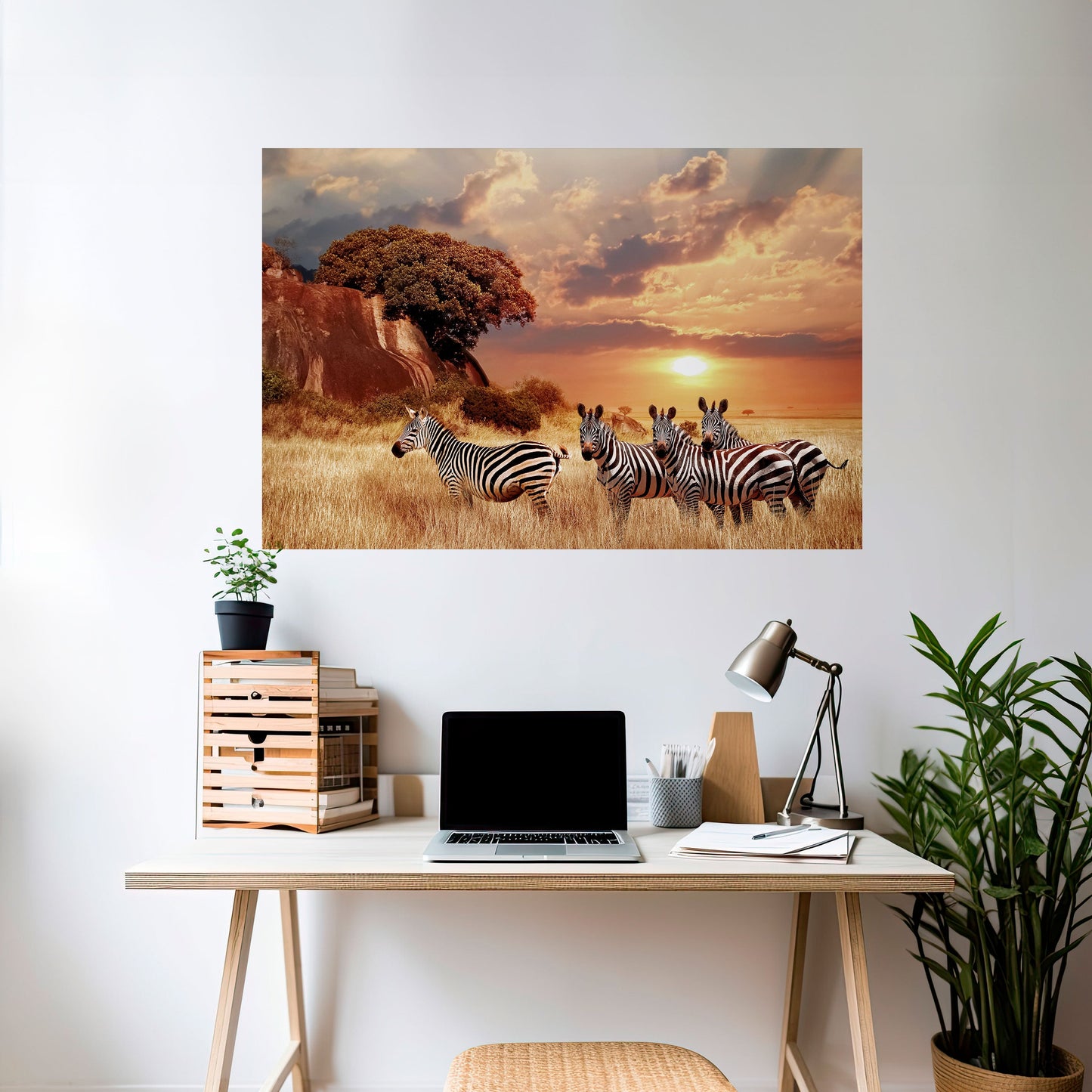 Poster orizzontale staccabile e attaccabile "ZEBRA SUNSET SERENADE"