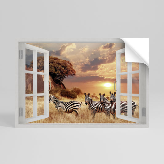 Poster orizzontale staccabile e attaccabile ZEBRA SUNSET VISTA