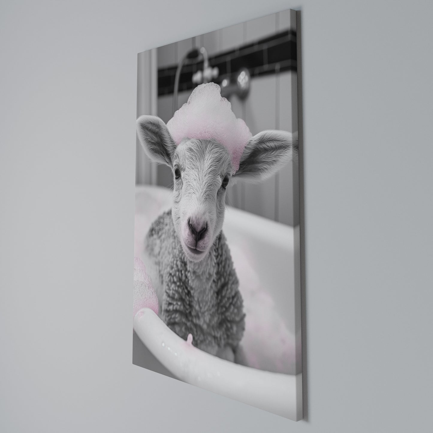 PINK CLOUD BATH TIME Vertical Canvas Print