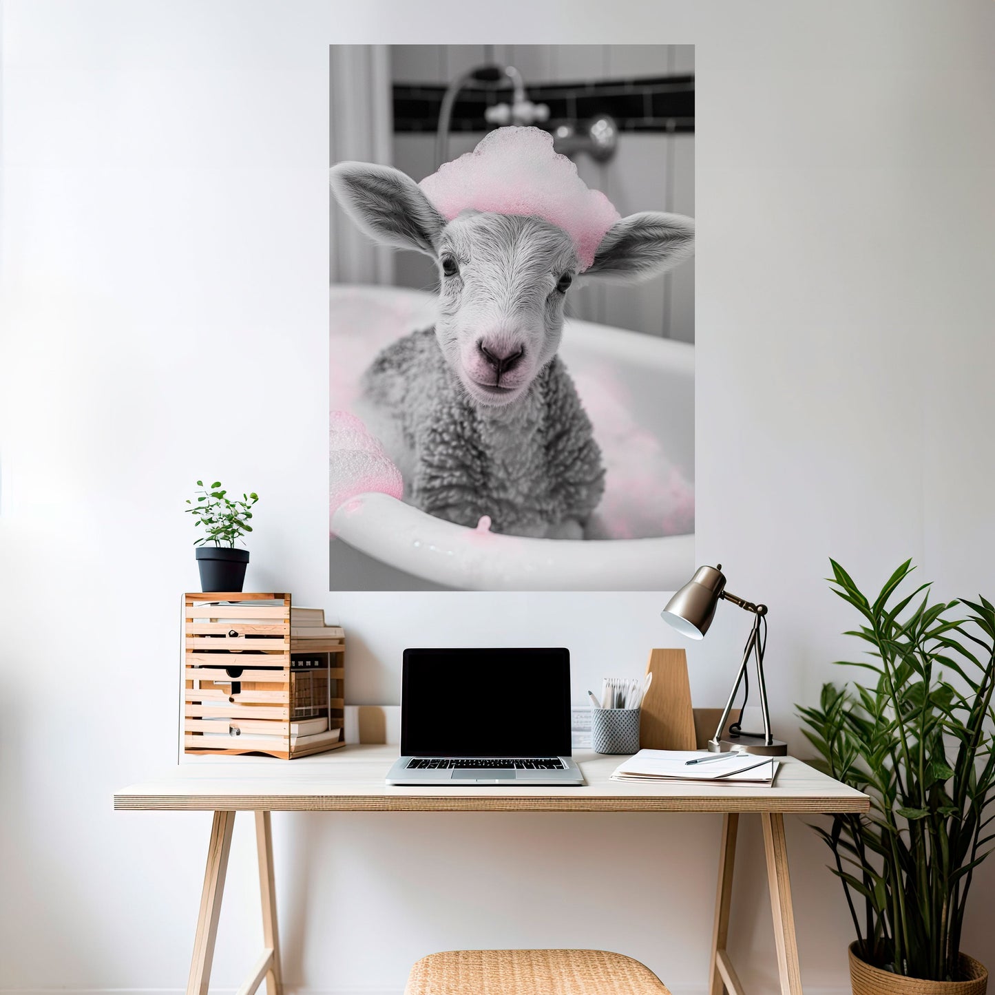 Poster verticale staccabile e attaccabile "Pink Cloud Bath Time"