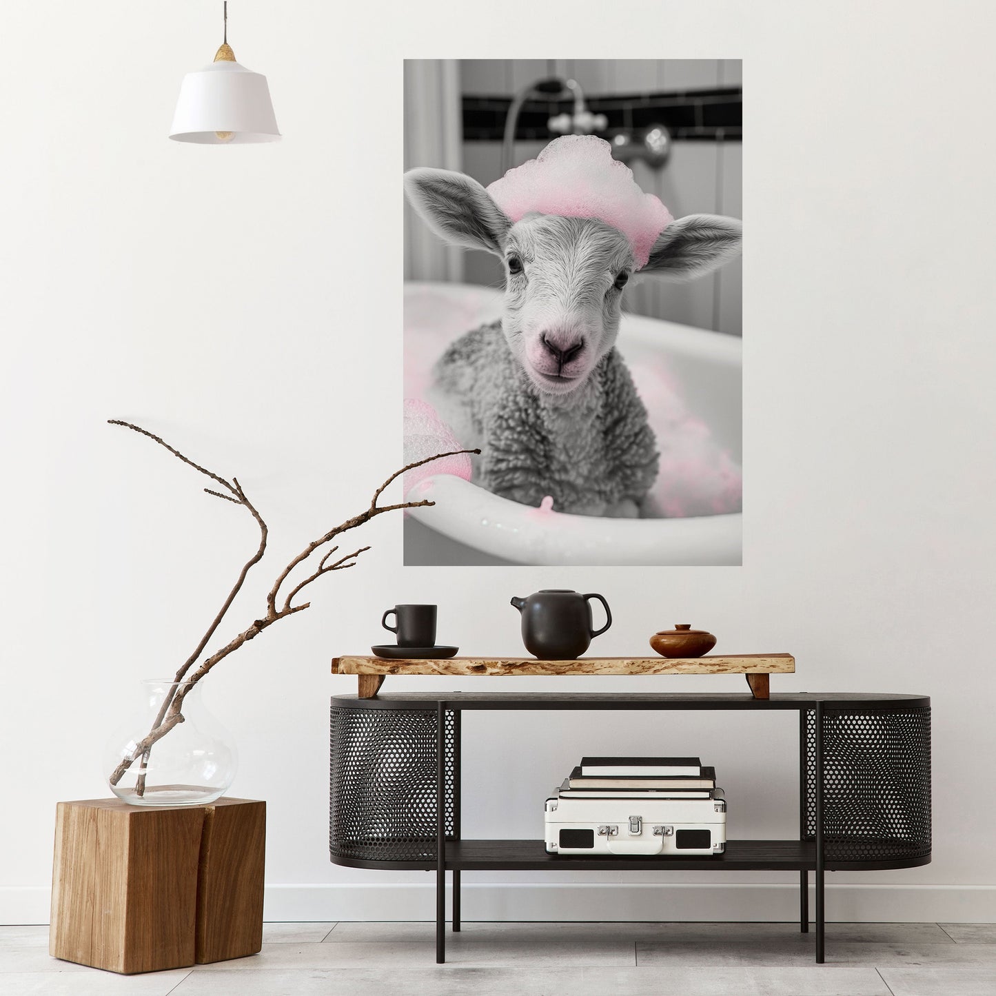 Poster verticale staccabile e attaccabile "Pink Cloud Bath Time"