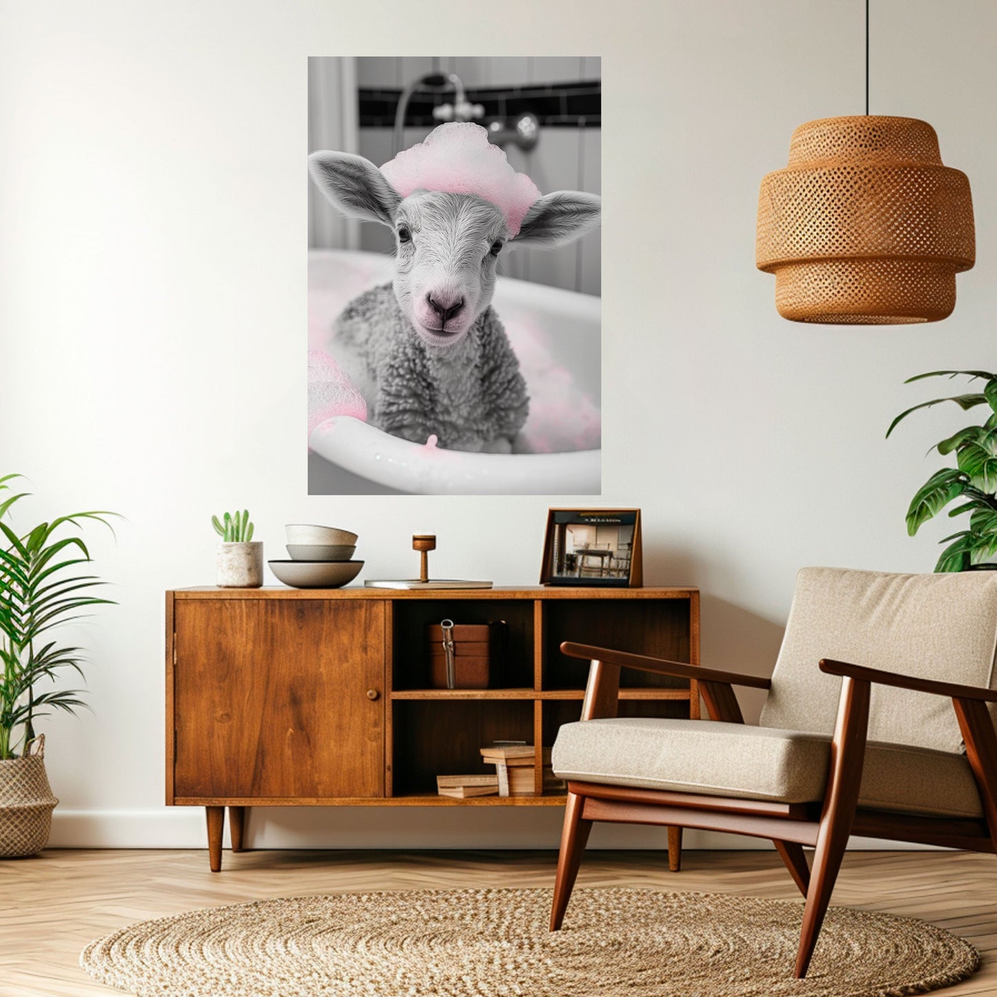 Poster verticale staccabile e attaccabile "Pink Cloud Bath Time"
