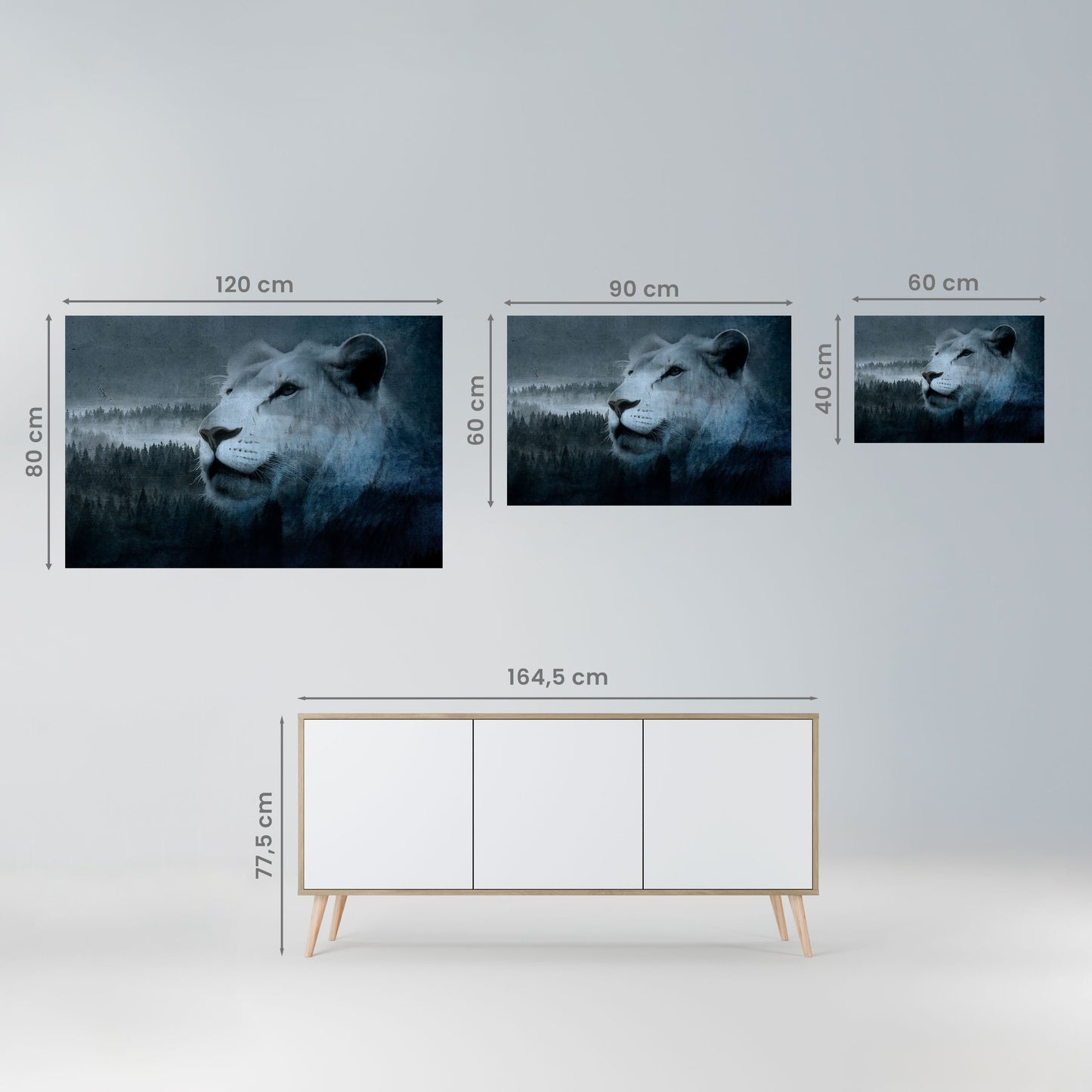 Poster orizzontale staccabile e attaccabile "ARMONIA DEL LEONE IN BLU"