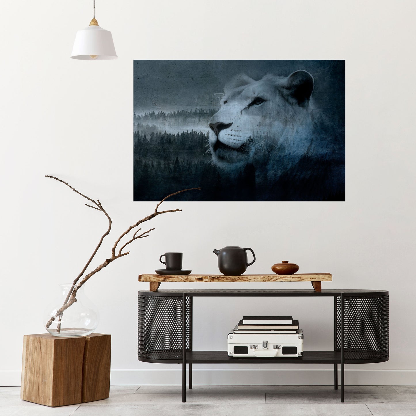 Poster orizzontale staccabile e attaccabile "ARMONIA DEL LEONE IN BLU"