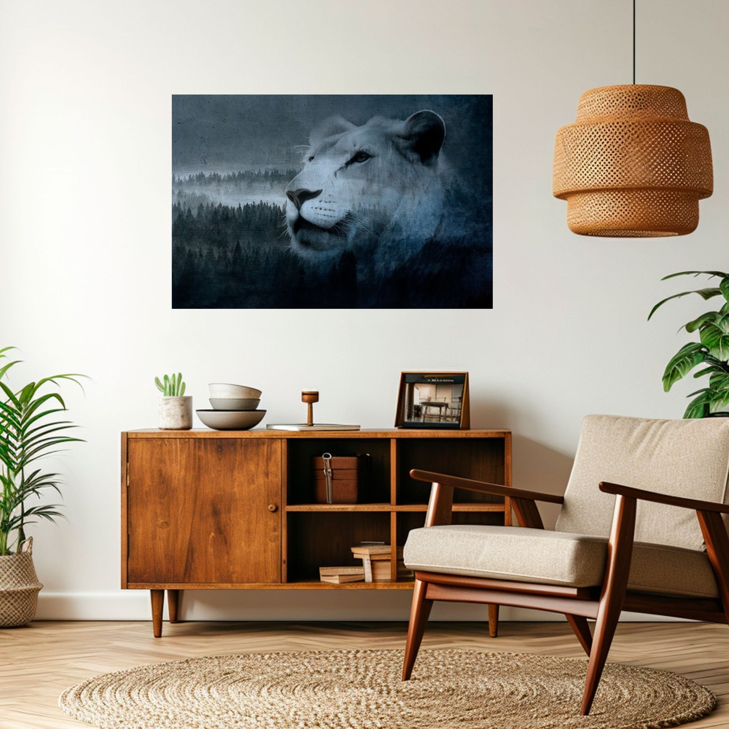Poster orizzontale staccabile e attaccabile "ARMONIA DEL LEONE IN BLU"