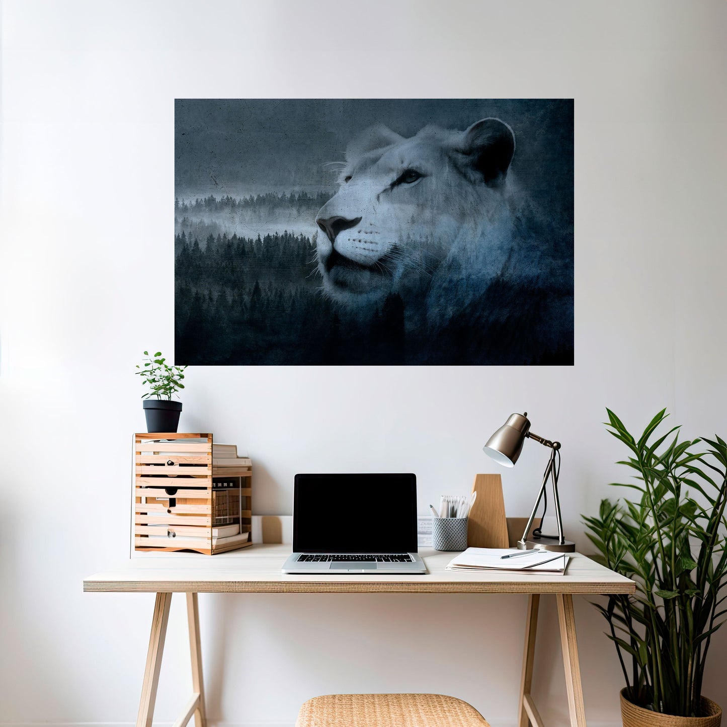 Poster orizzontale staccabile e attaccabile "ARMONIA DEL LEONE IN BLU"