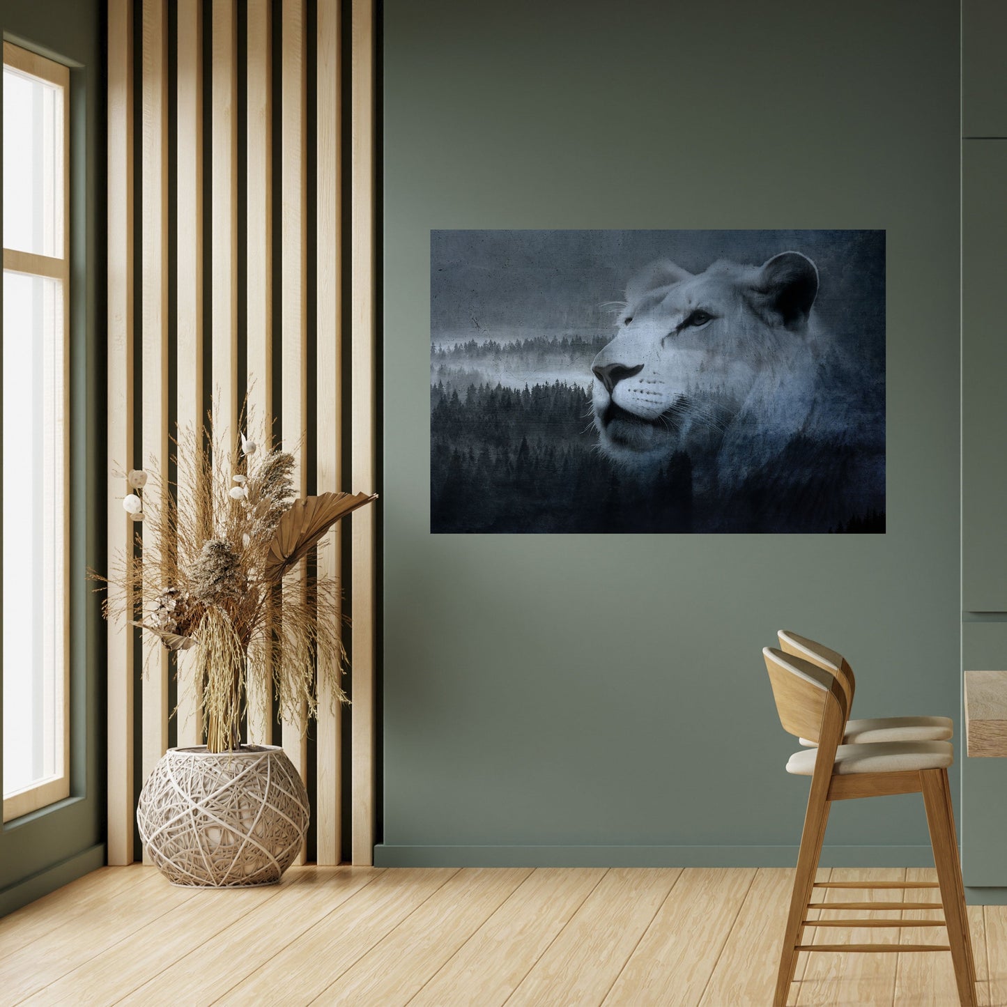 Poster orizzontale staccabile e attaccabile "ARMONIA DEL LEONE IN BLU"