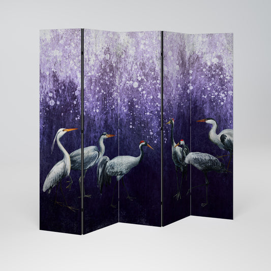 MYSTICAL CRANE GATHERING Divisorio decorativo per ambienti a 5 pannelli