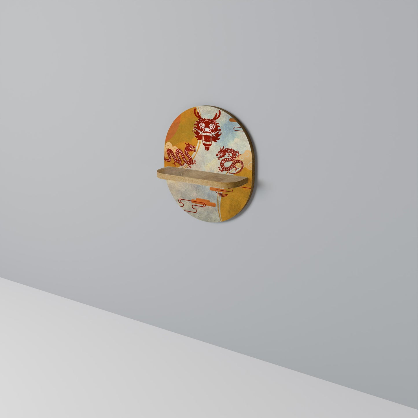 MYSTICAL DRAGON Mensola ovale per opere d'arte in effetto rovere