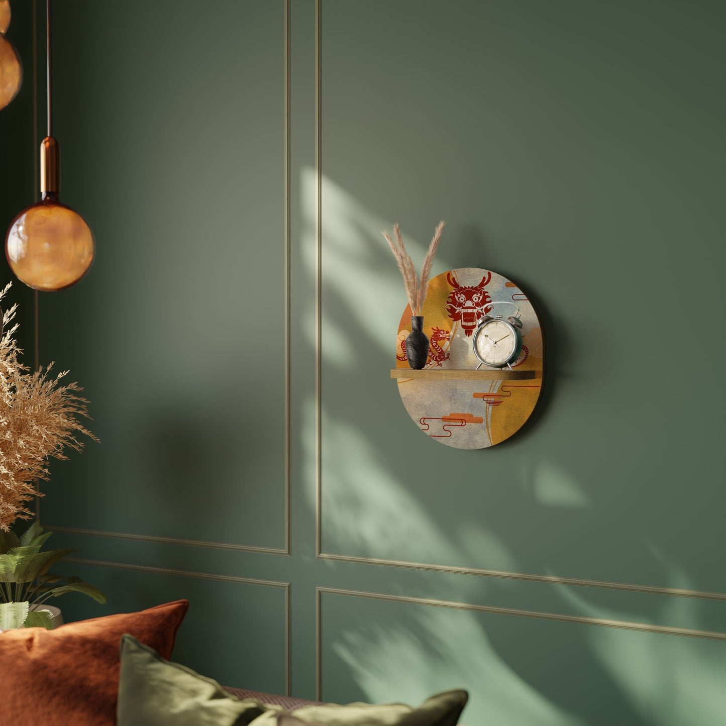 MYSTICAL DRAGON Mensola ovale per opere d'arte in effetto rovere