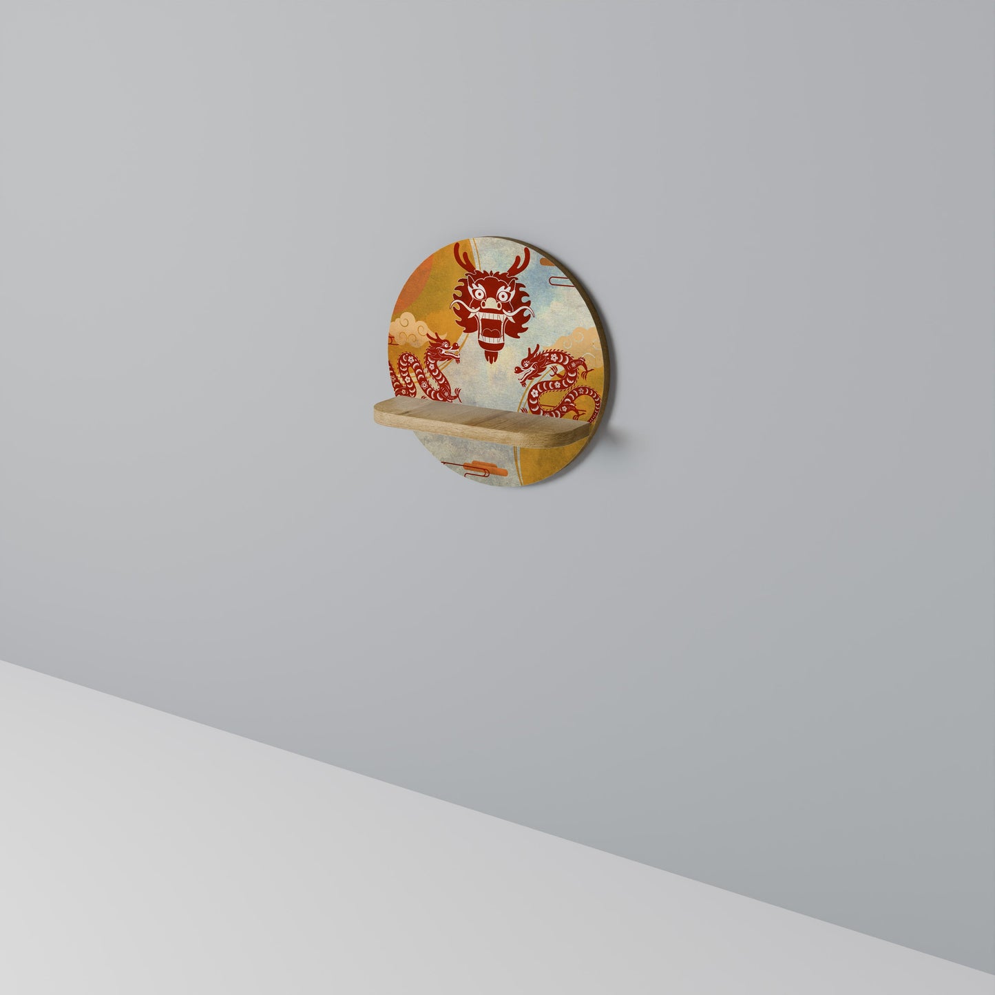 Mensola rotonda MYSTICAL DRAGON in effetto rovere