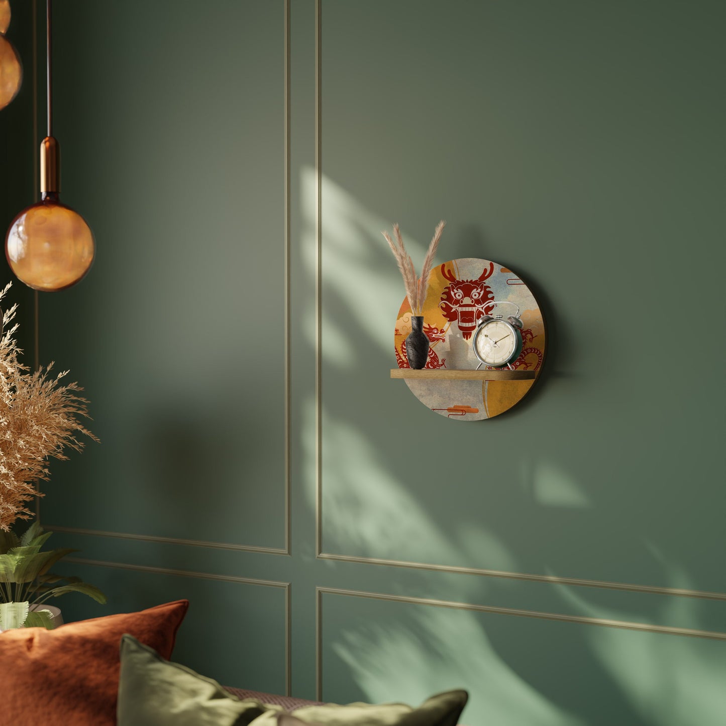 Mensola rotonda MYSTICAL DRAGON in effetto rovere