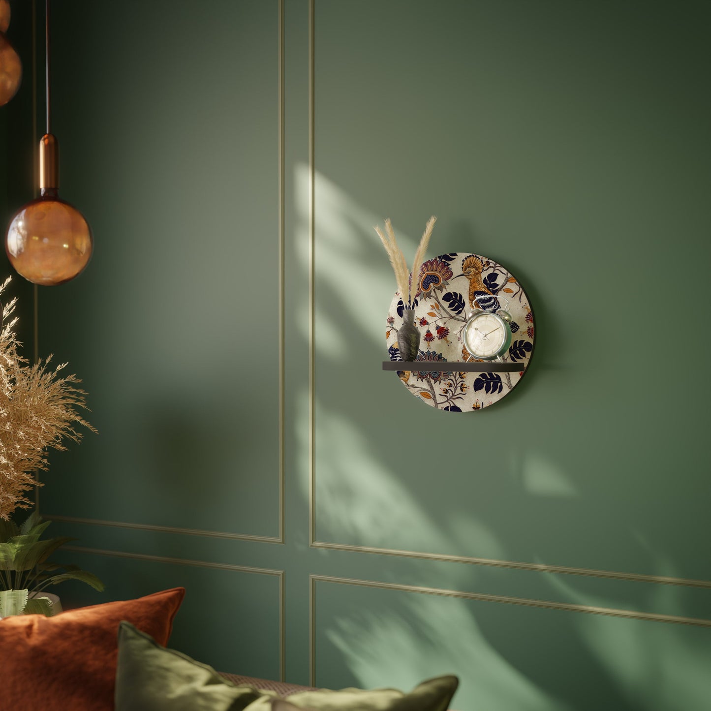 EMINENT HOOPOE Round Art Shelf In Black Finish