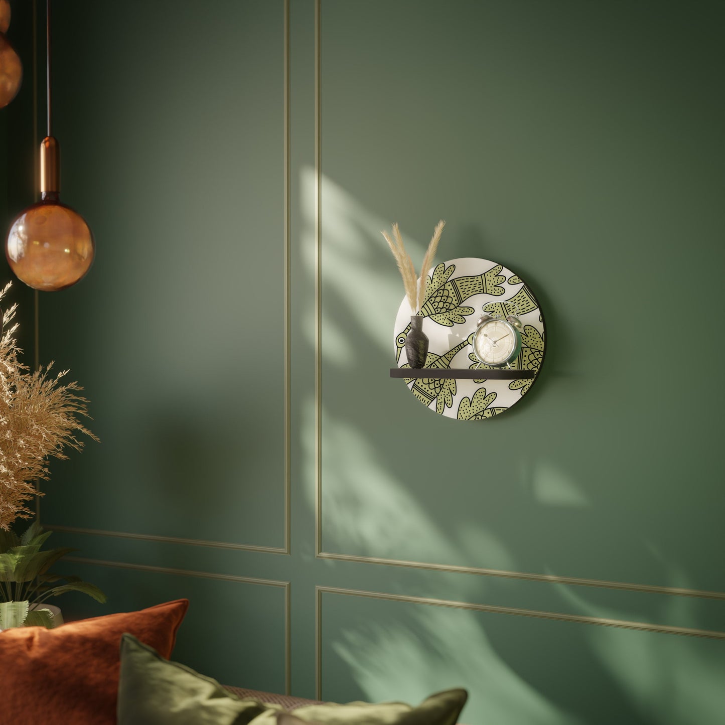 SEEDLING SONGBIRD Round Art Shelf In Black Finish