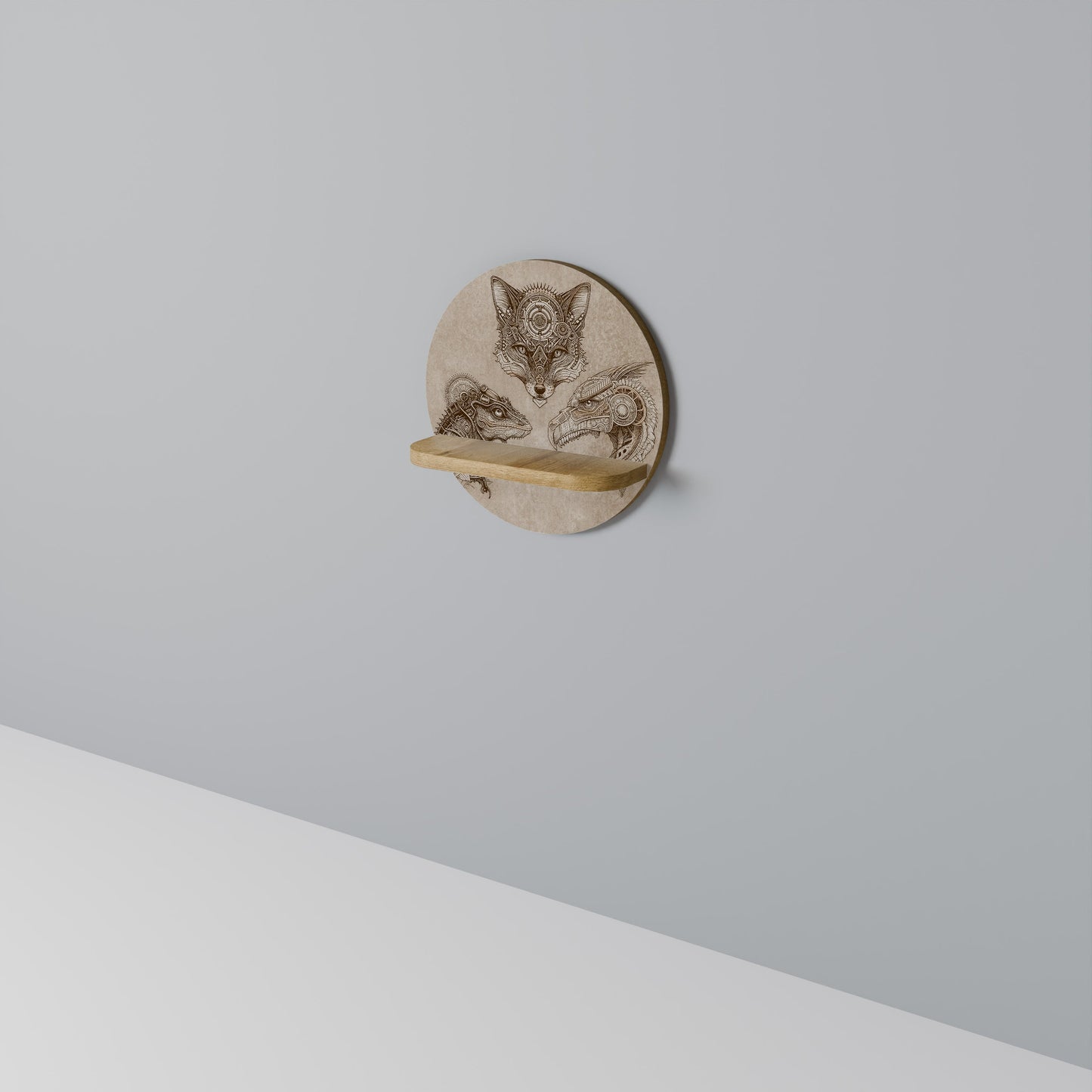 STEAMPUNK TRIO Mensola rotonda per arte in effetto rovere