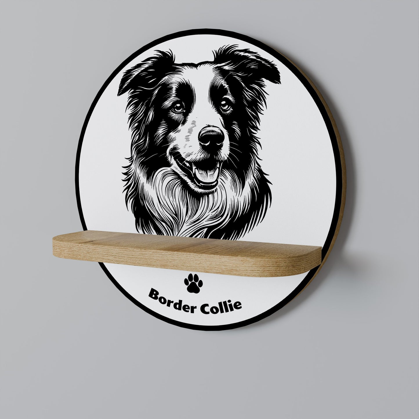 BORDER COLLIE Mensola rotonda per opere d'arte in effetto rovere