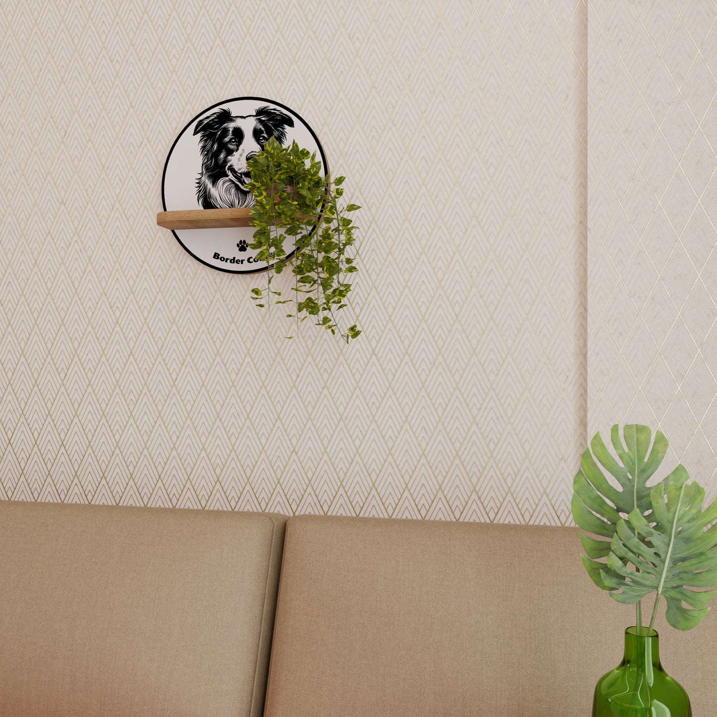 BORDER COLLIE Mensola rotonda per opere d'arte in effetto rovere