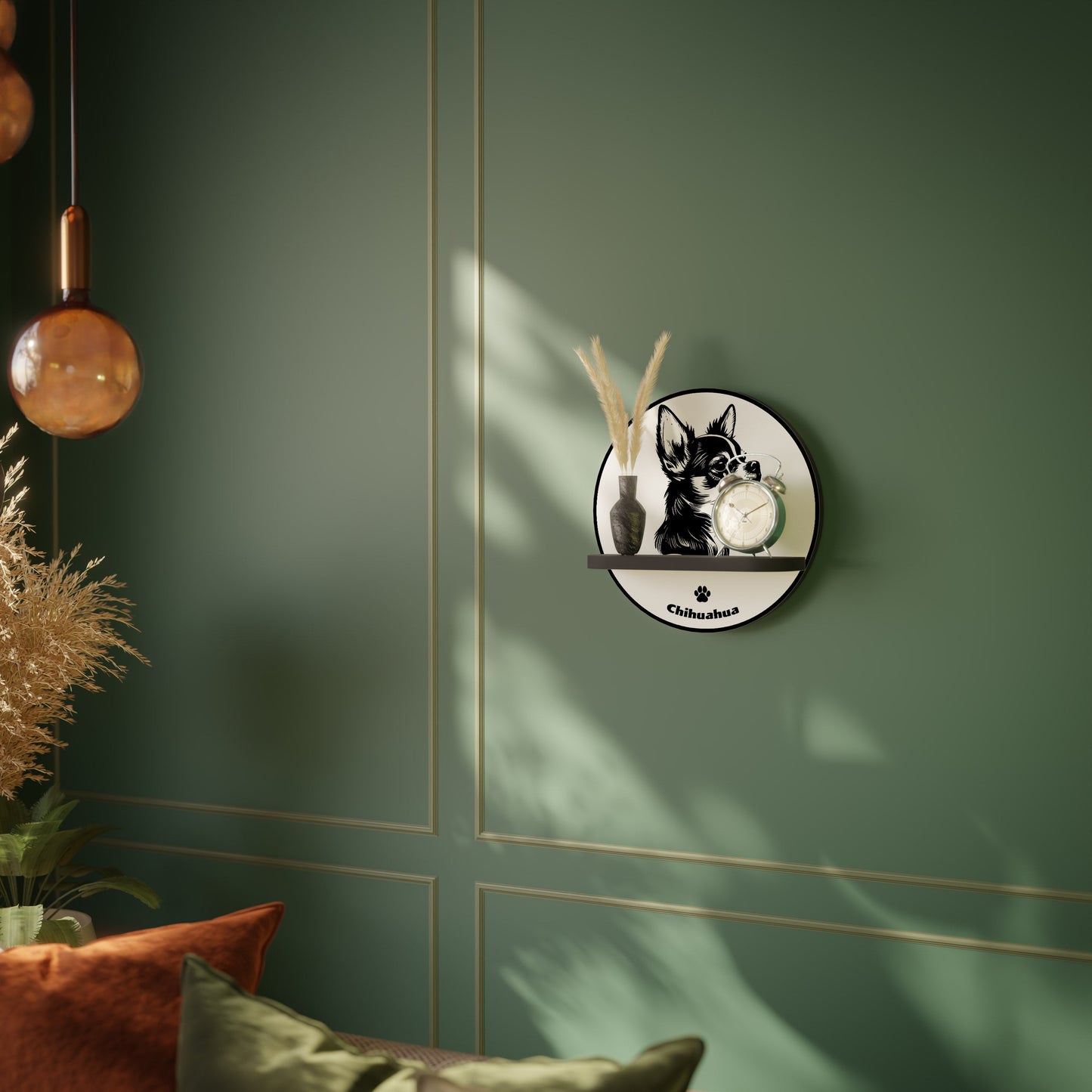 CHIHUAHUA DOG Round Art Shelf In Black Finish