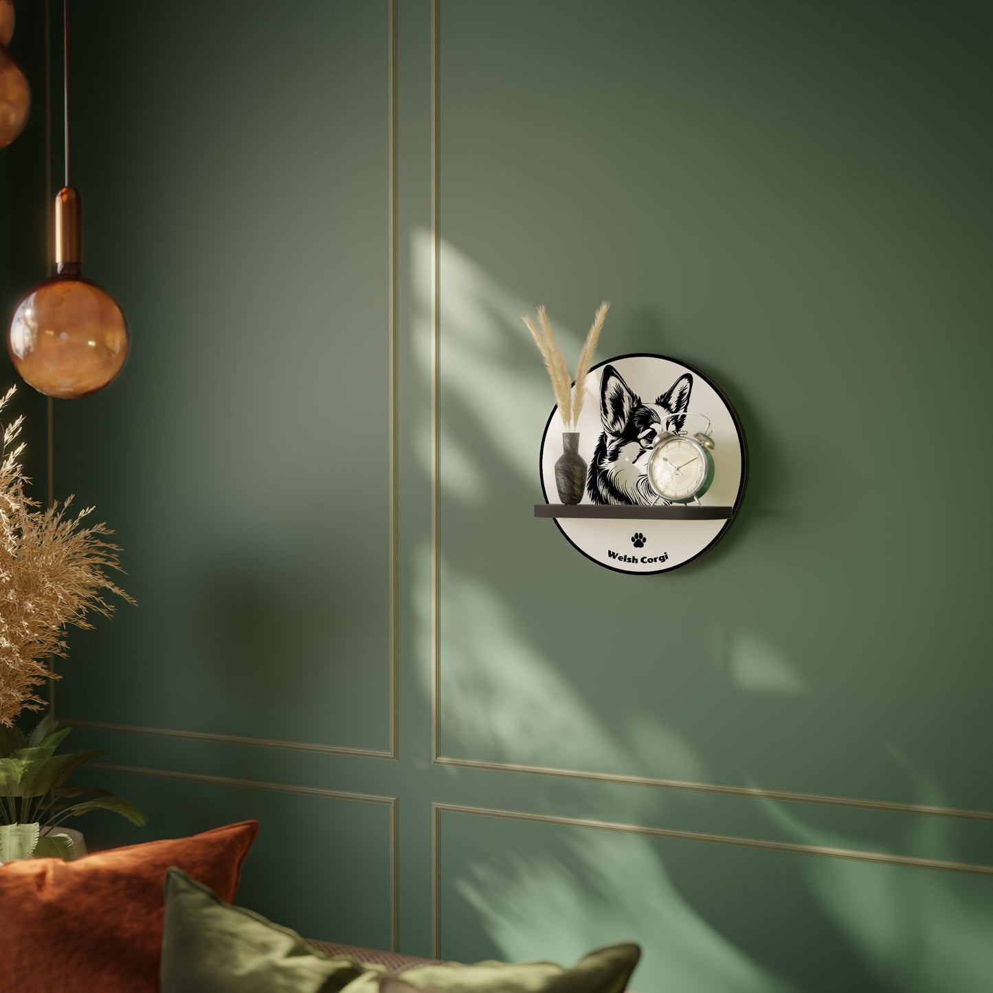 WELSH CORGI PEMBROKE Round Art Shelf In Black Finish