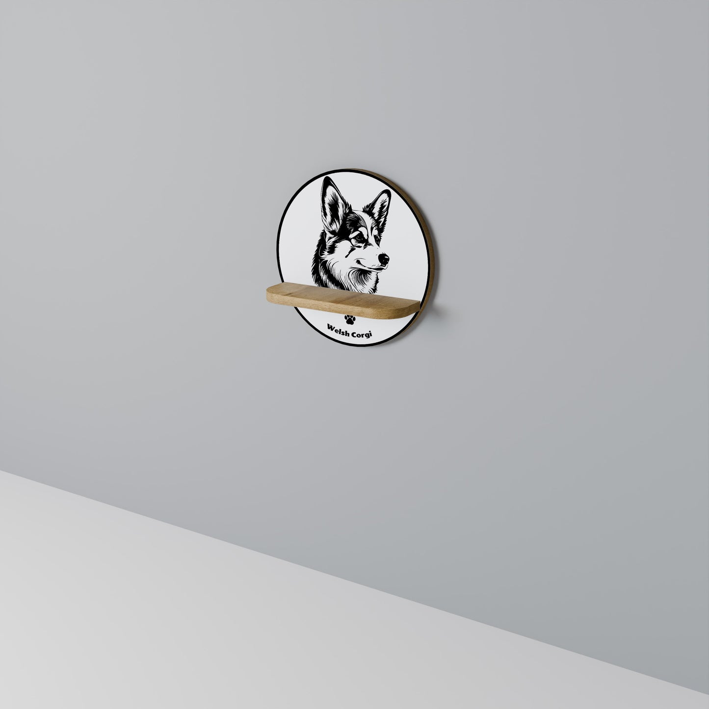 WELSH CORGI PEMBROKE Mensola rotonda per arte in effetto rovere