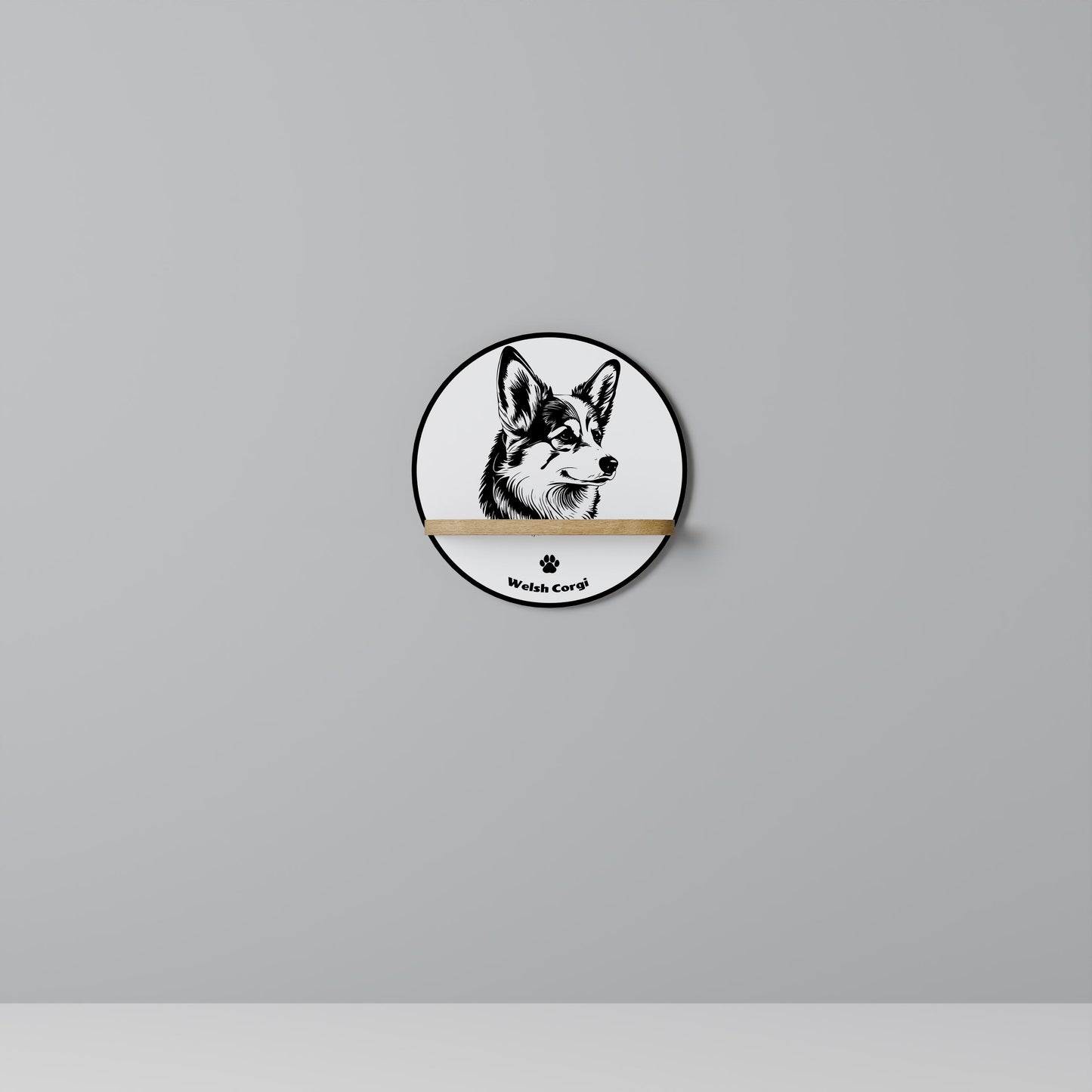WELSH CORGI PEMBROKE Mensola rotonda per arte in effetto rovere