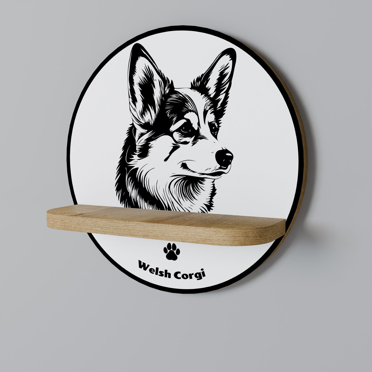 WELSH CORGI PEMBROKE Mensola rotonda per arte in effetto rovere