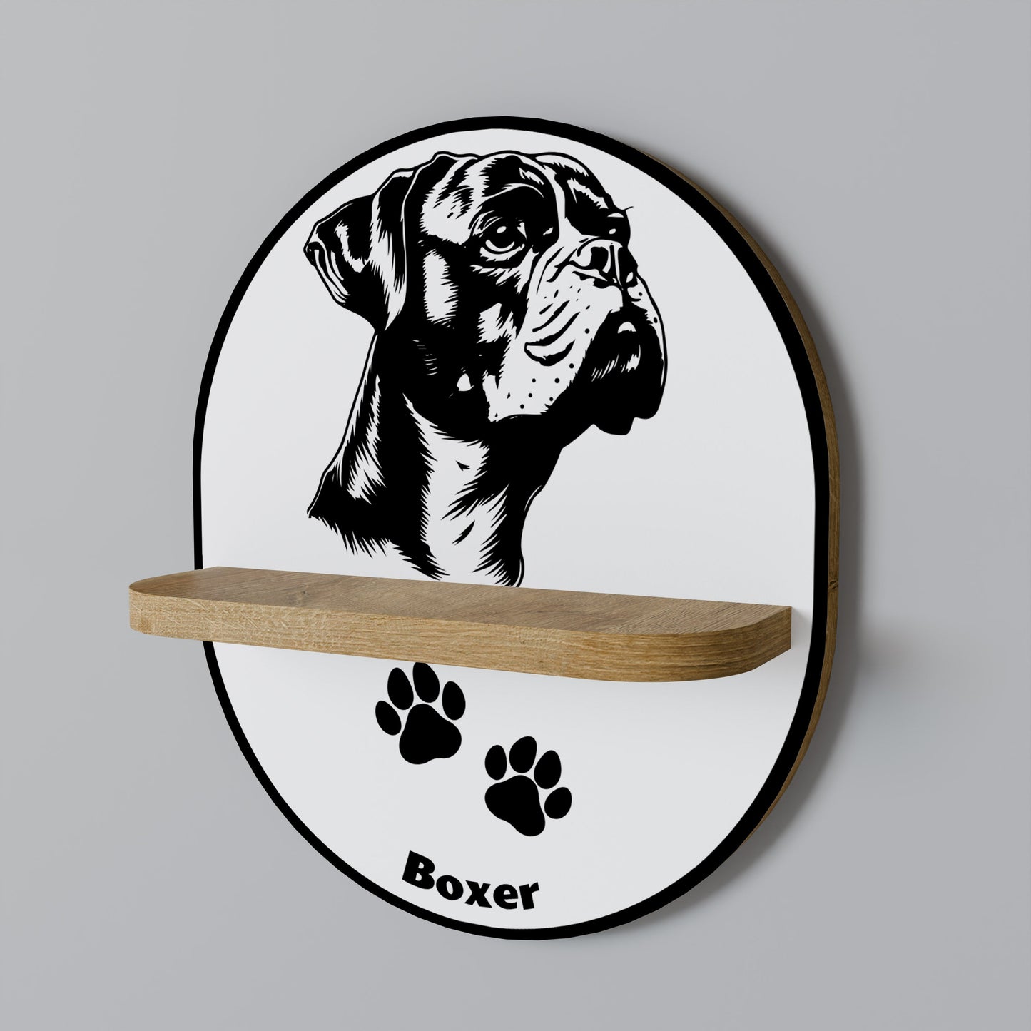 Mensola ovale BOXER DOG in effetto rovere