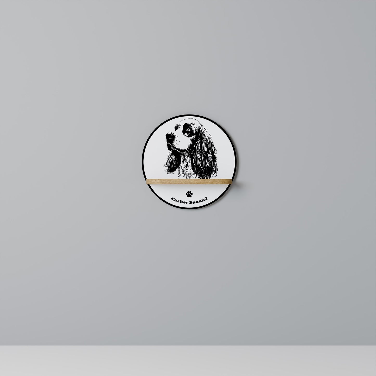 Mensola rotonda per arte COCKER SPANIEL INGLESE in effetto rovere