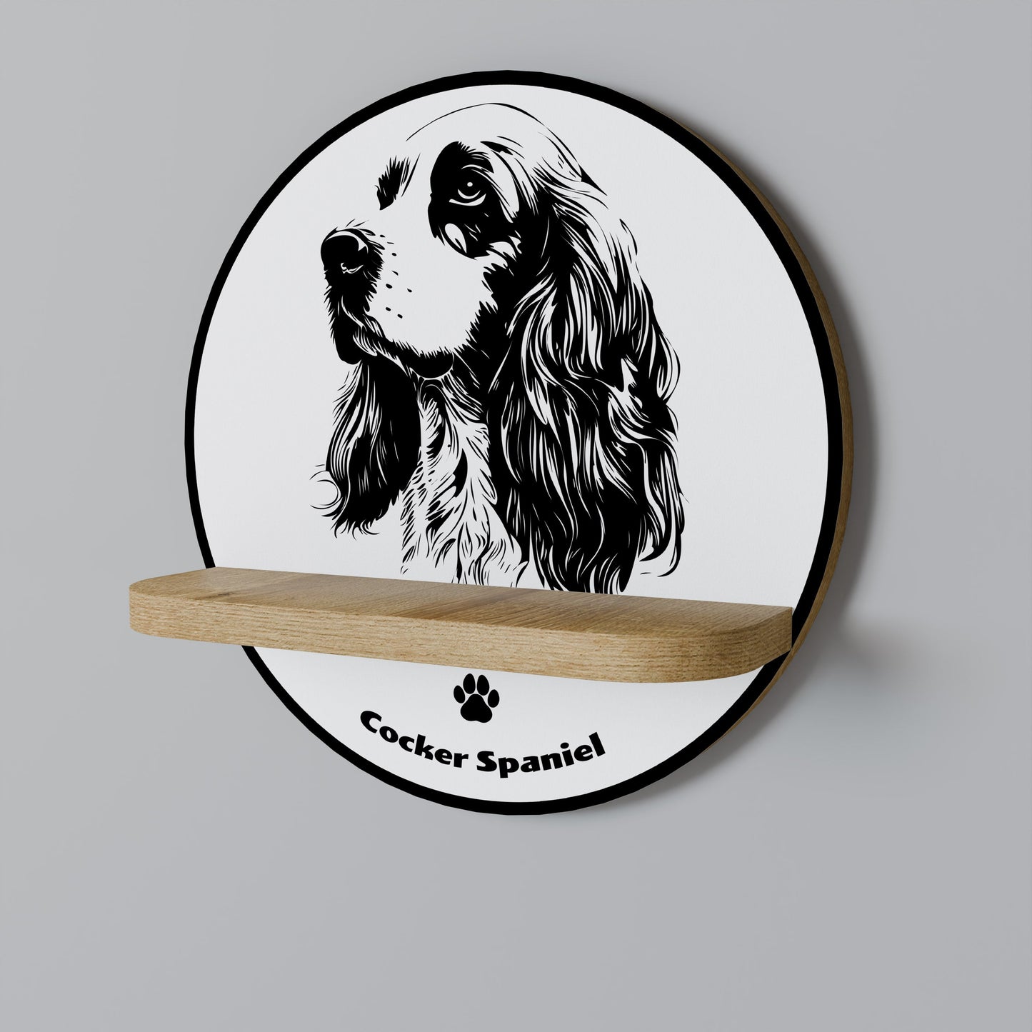 Mensola rotonda per arte COCKER SPANIEL INGLESE in effetto rovere