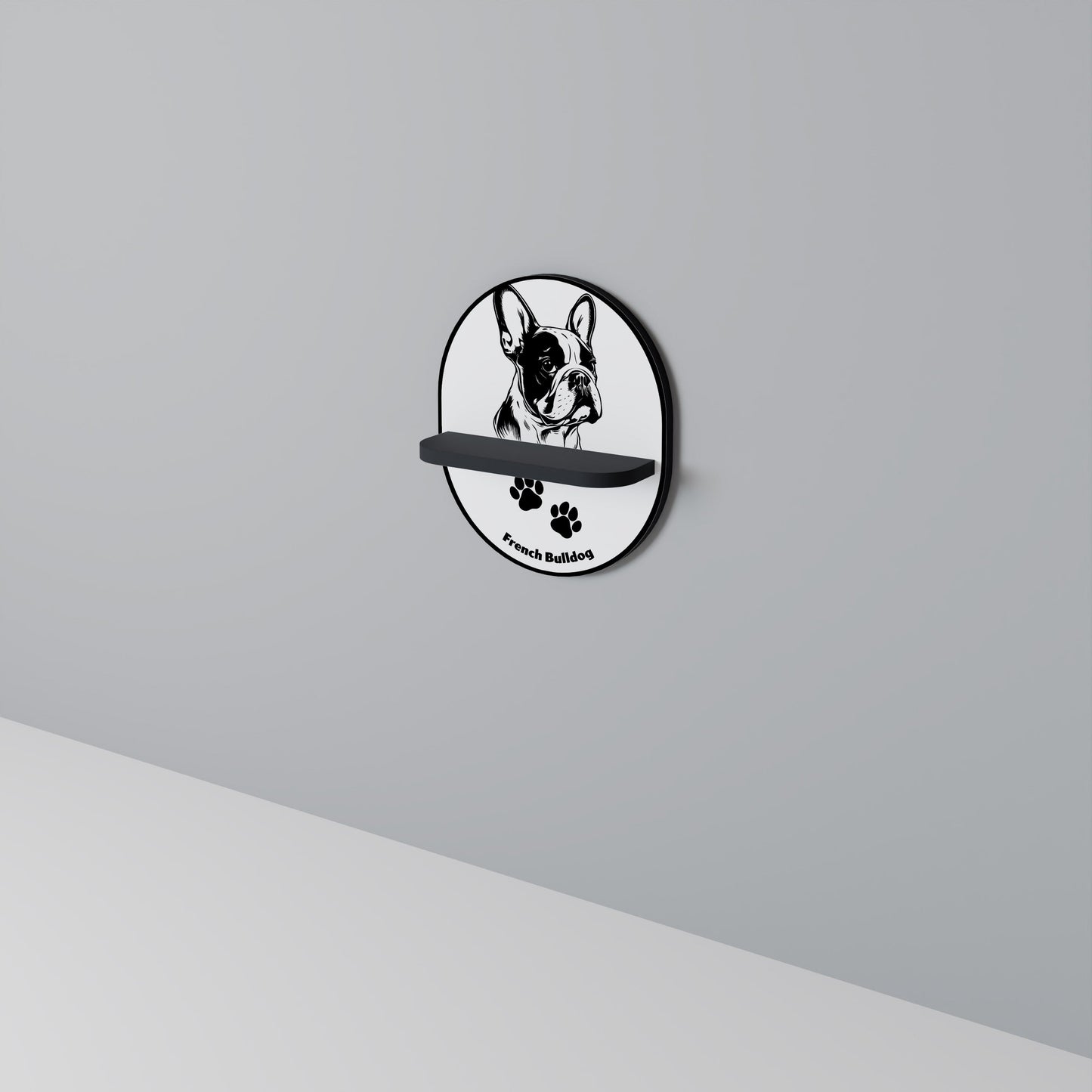 FRENCH BULLDOG Oval Art Shelf In Black Finish