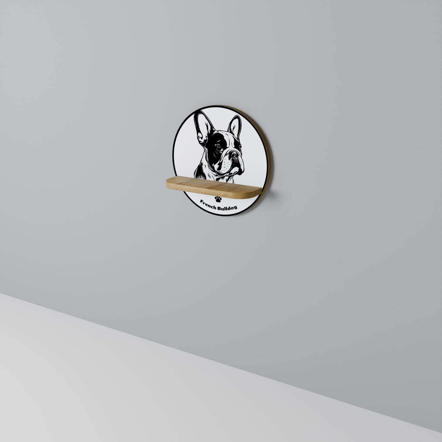 Mensola rotonda per arte FRENCH BULLDOG in effetto rovere