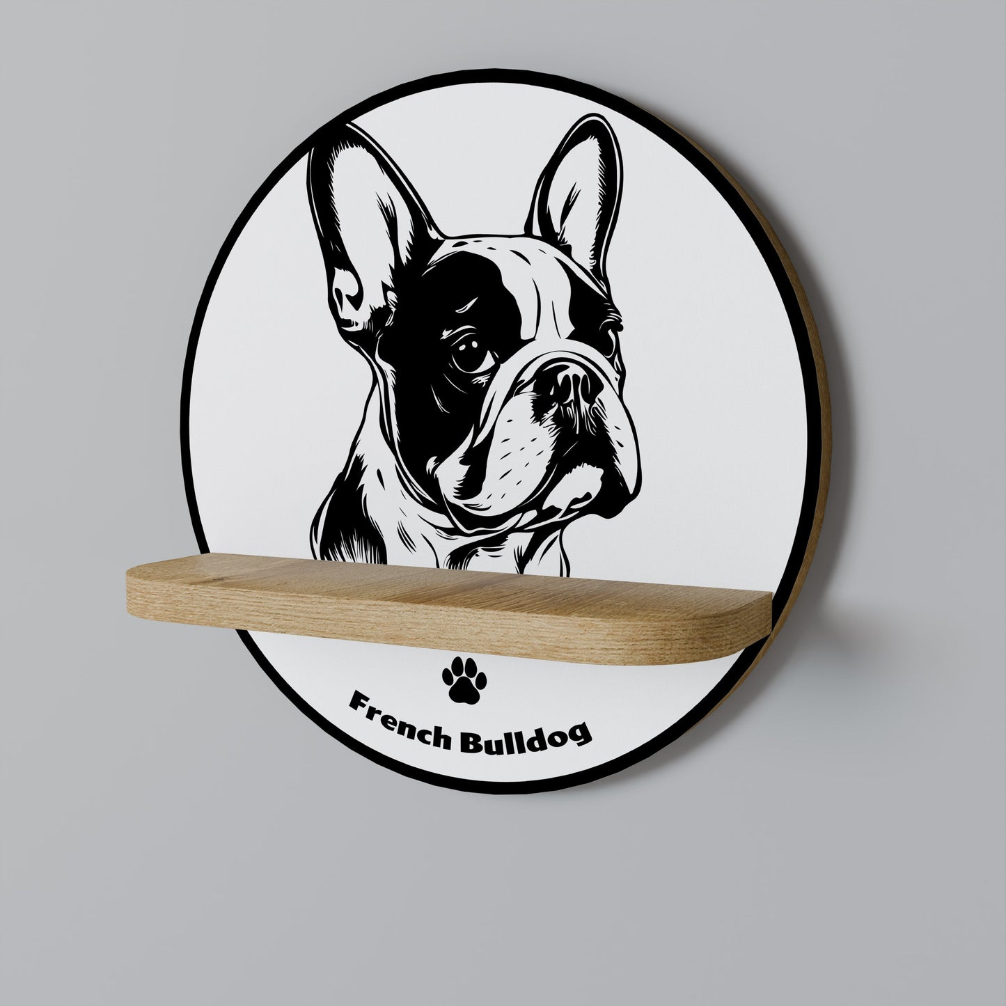 Mensola rotonda per arte FRENCH BULLDOG in effetto rovere