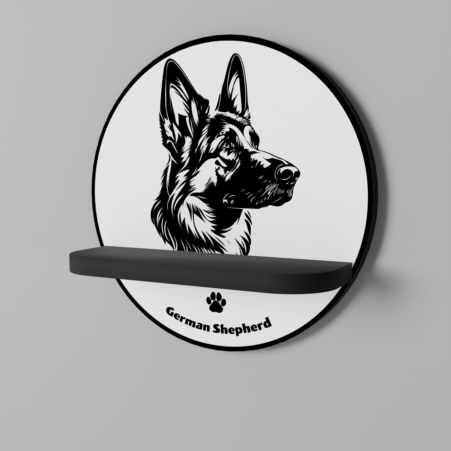 GERMAN SHEPARD Round Art Shelf In Black Finish