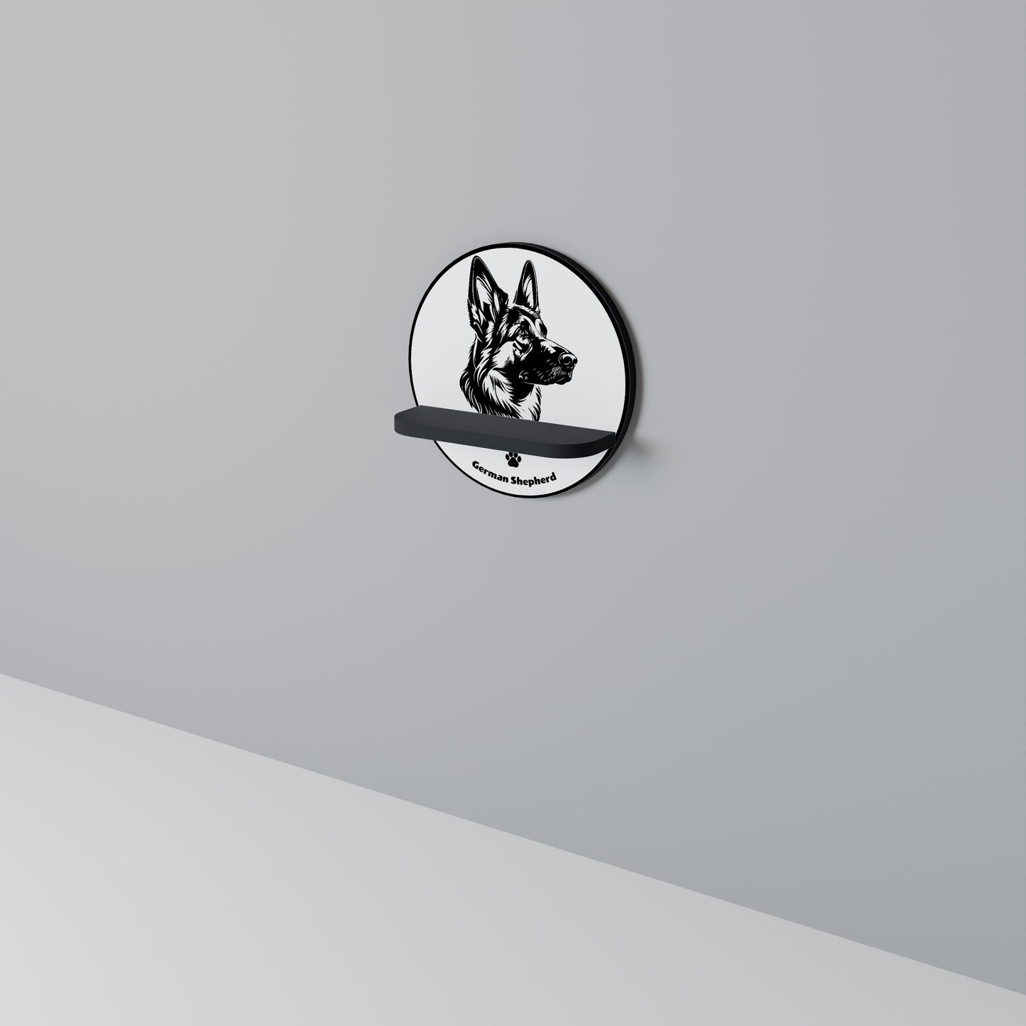 GERMAN SHEPARD Round Art Shelf In Black Finish