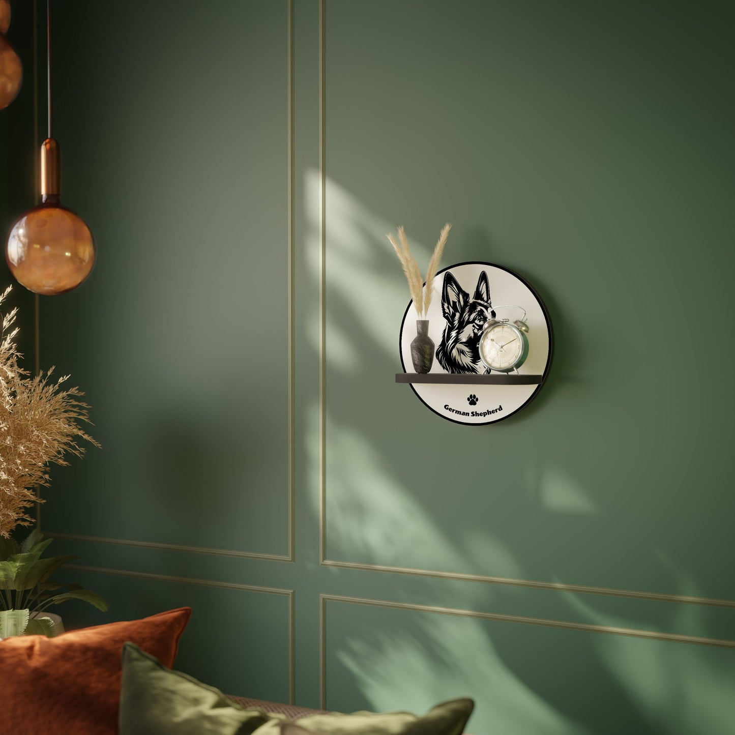 GERMAN SHEPARD Round Art Shelf In Black Finish