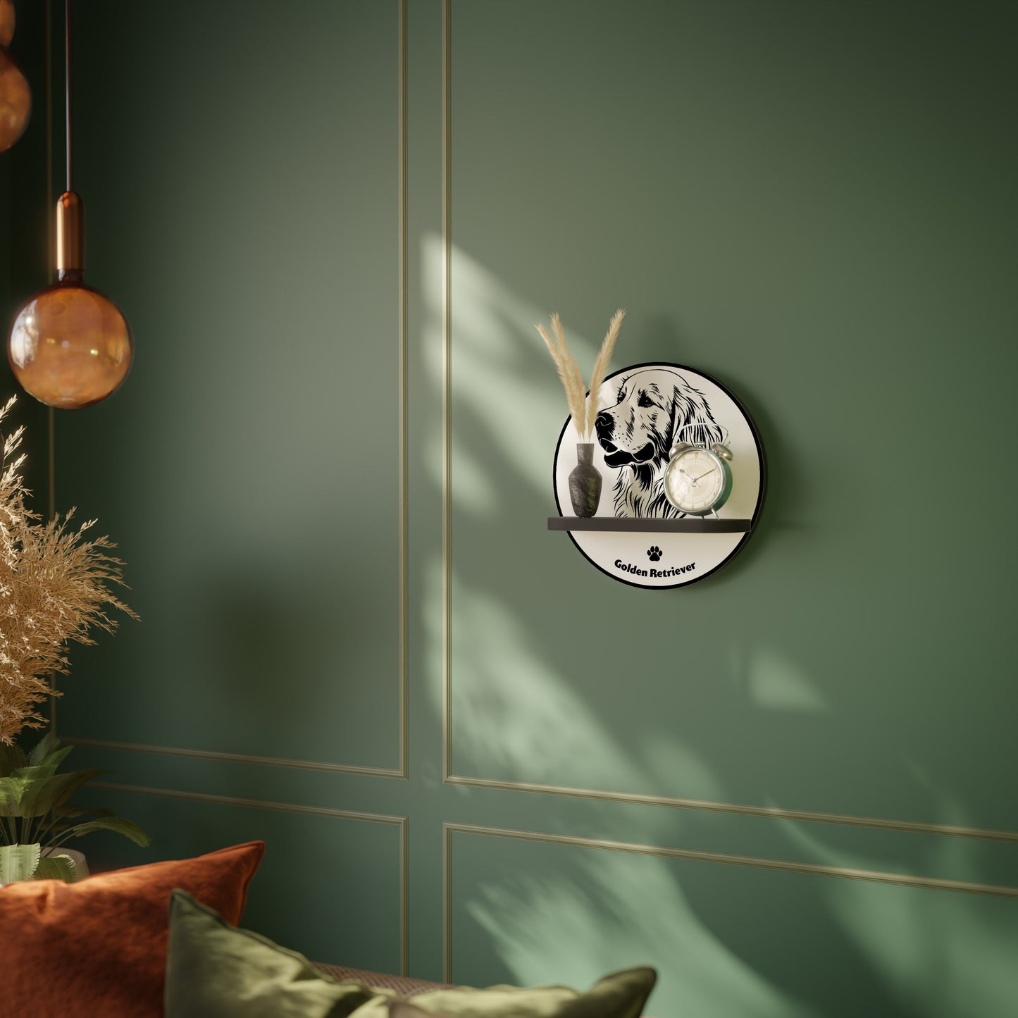 GOLDEN RETRIEVER Round Art Shelf In Black Finish