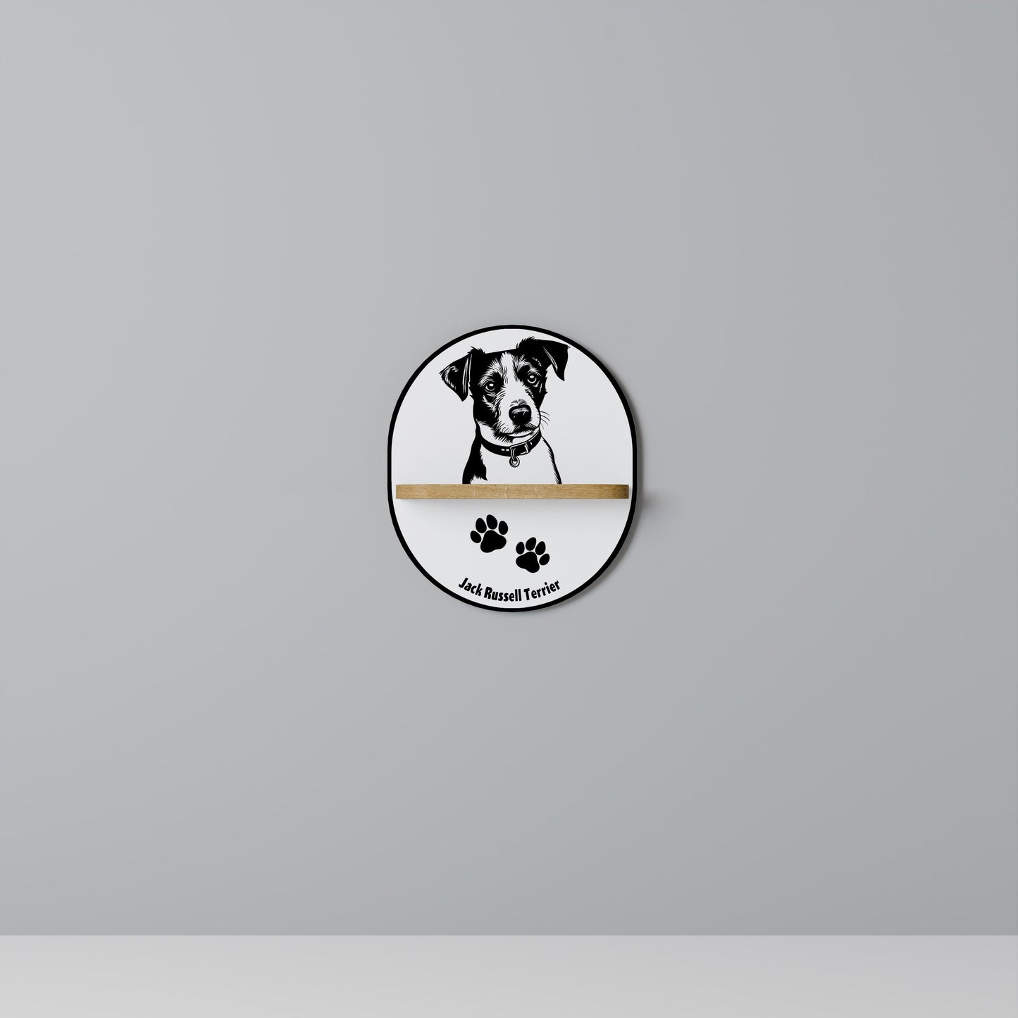 JACK RUSSEL TERRIER Mensola ovale in effetto rovere