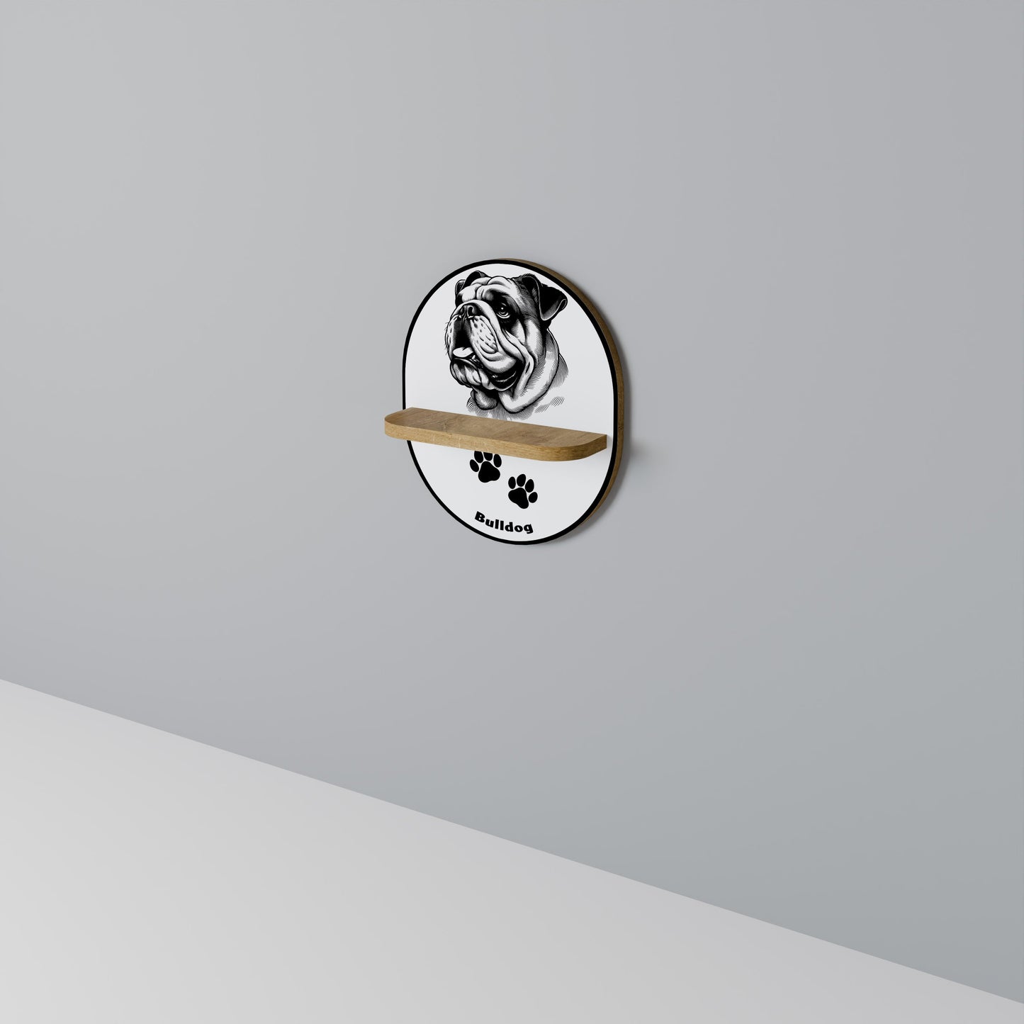 BULLDOG DOG Mensola ovale per arte in effetto rovere