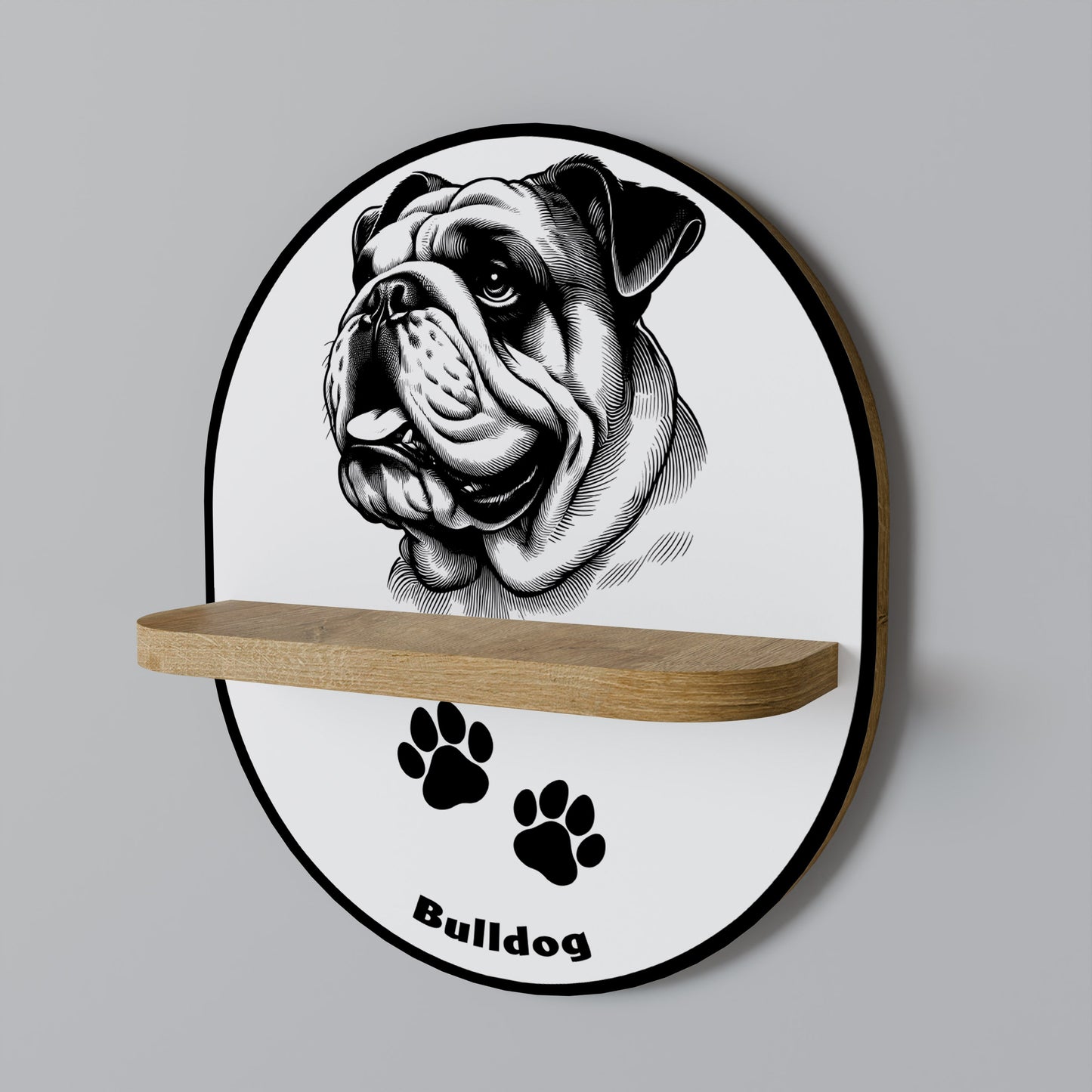 BULLDOG DOG Mensola ovale per arte in effetto rovere