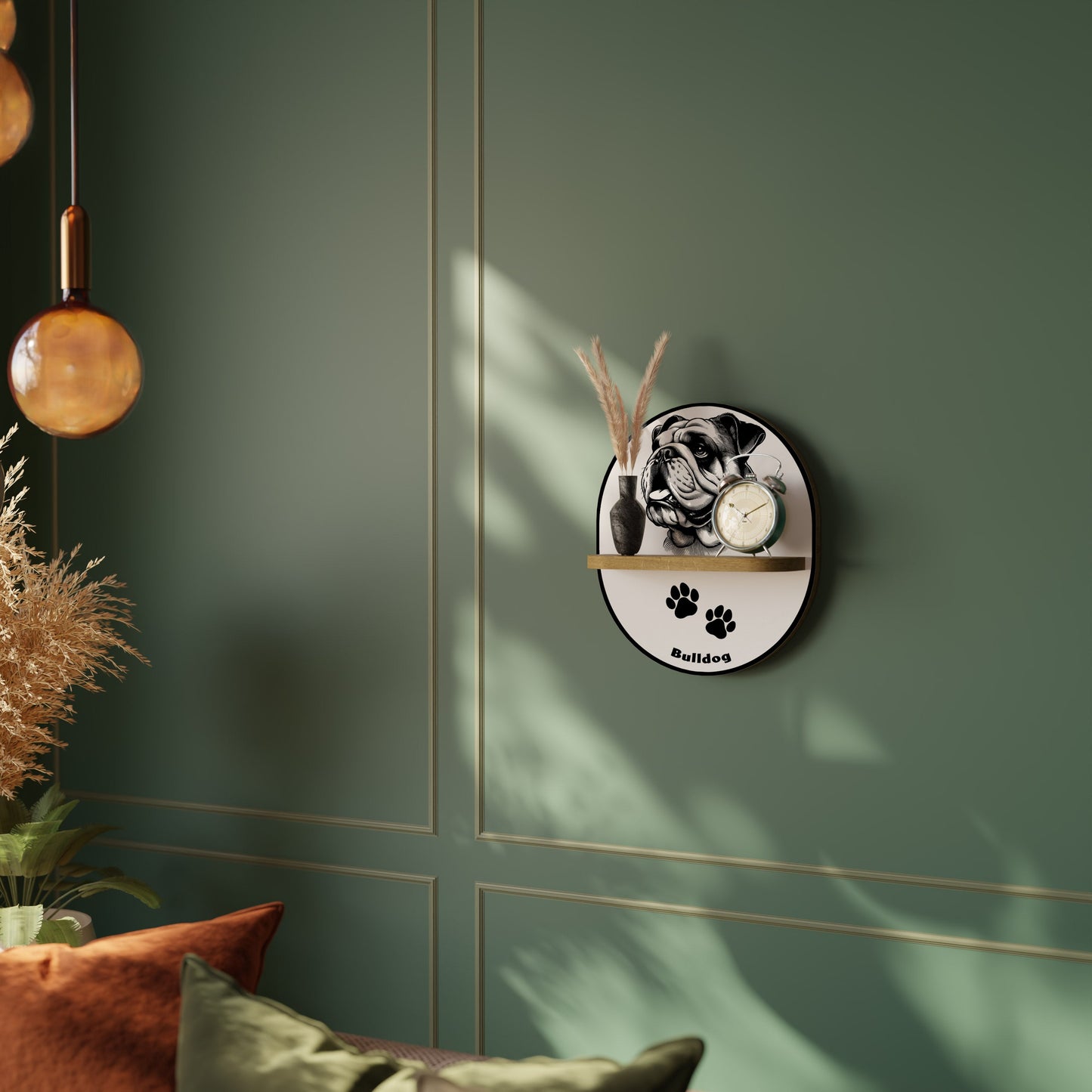 BULLDOG DOG Mensola ovale per arte in effetto rovere