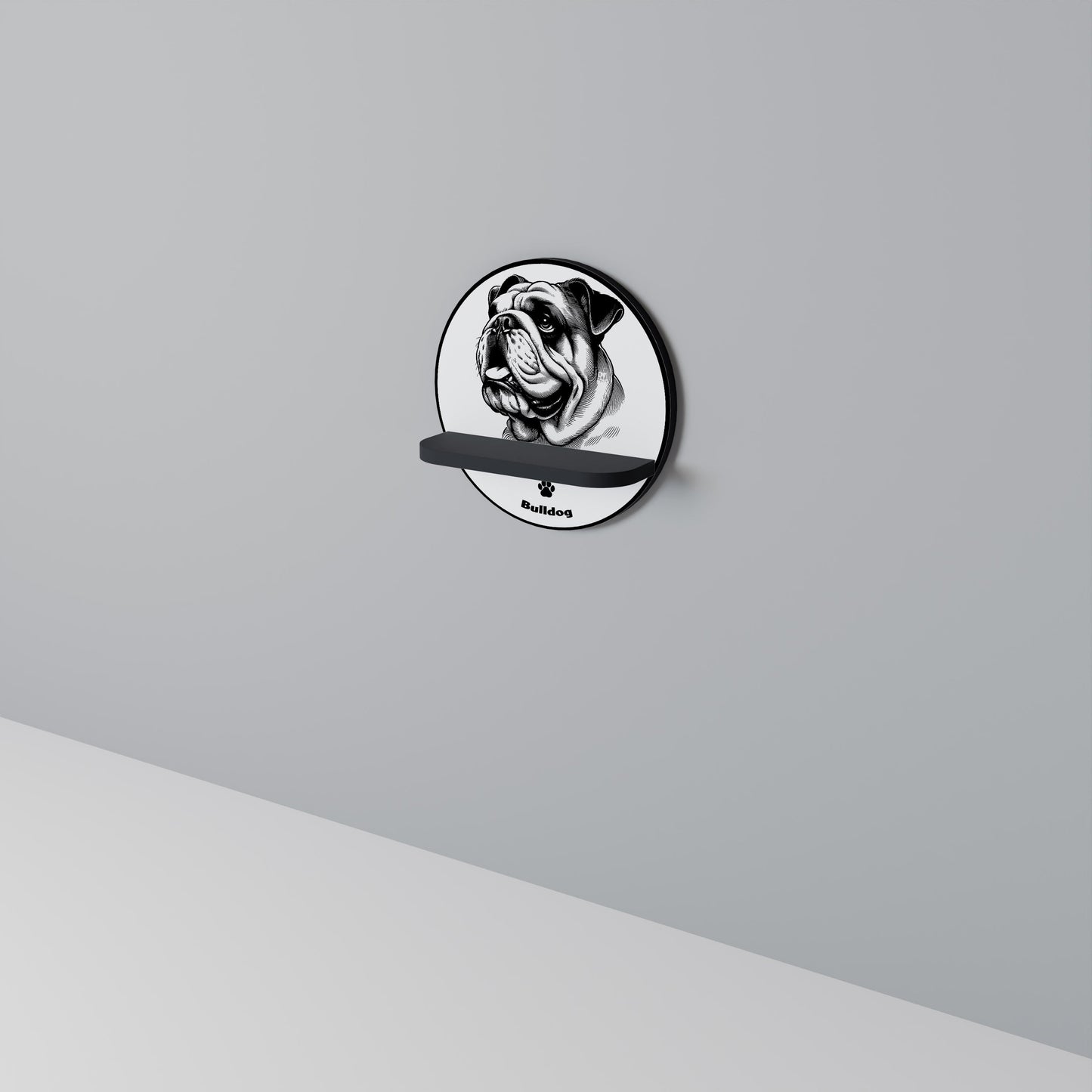 BULLDOG DOG Round Art Shelf In Black Finish