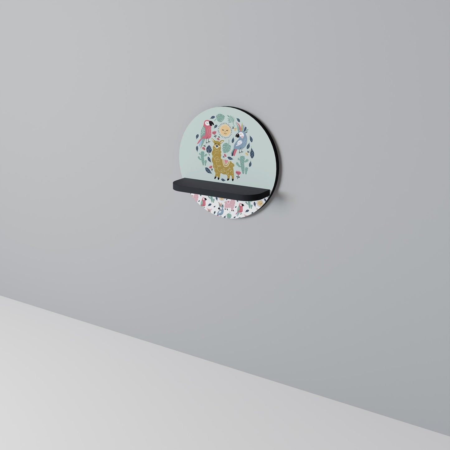 COLORFUL ALPACAS Round Art Shelf In Black Finish