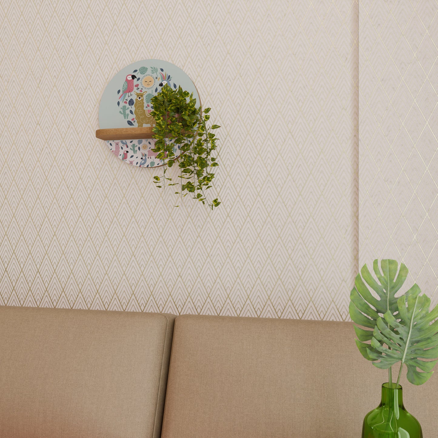 Mensola rotonda colorata ALPACA effetto rovere