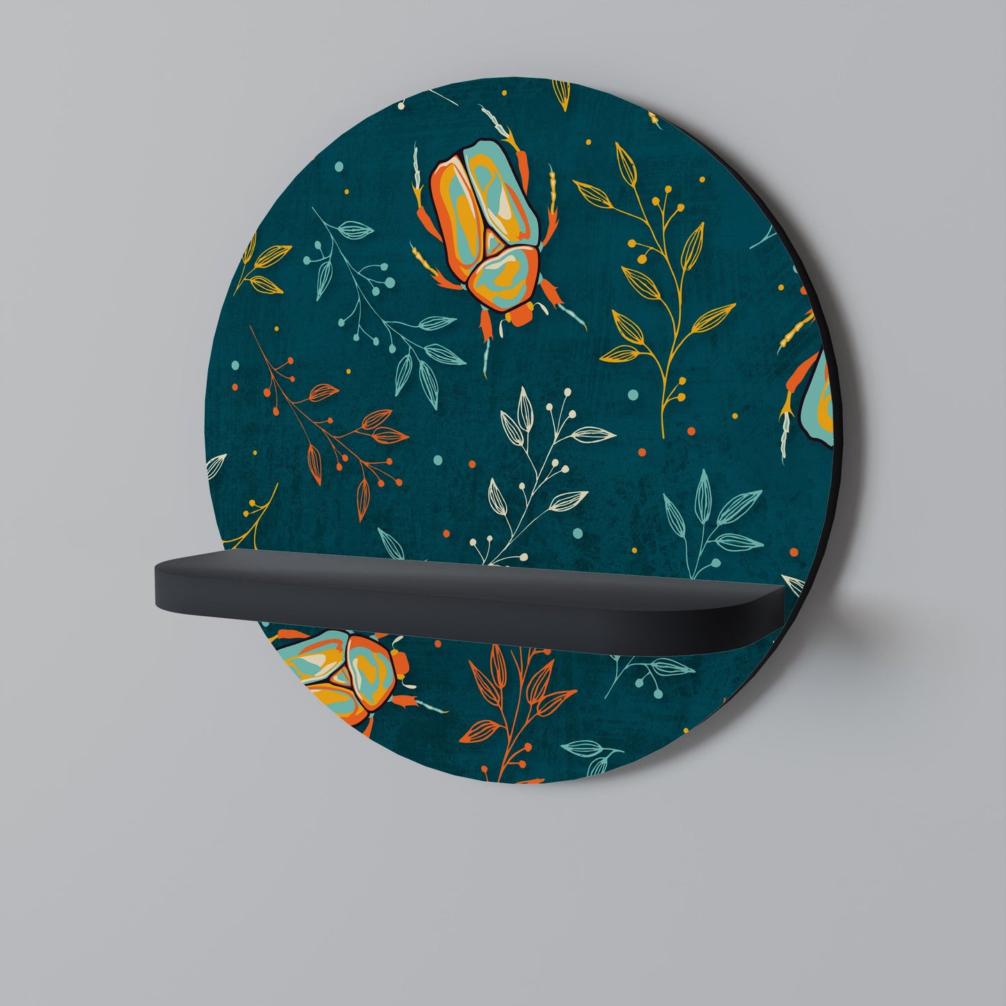 AUTUMN INSECTS Round Art Shelf In Black Finish