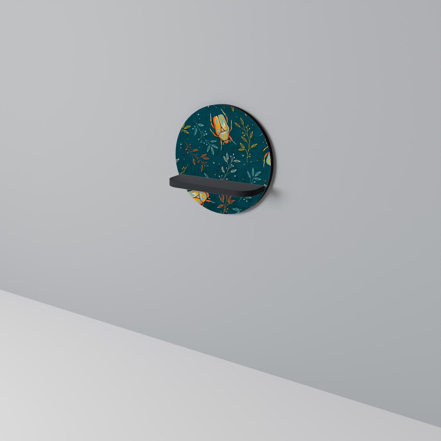 AUTUMN INSECTS Round Art Shelf In Black Finish
