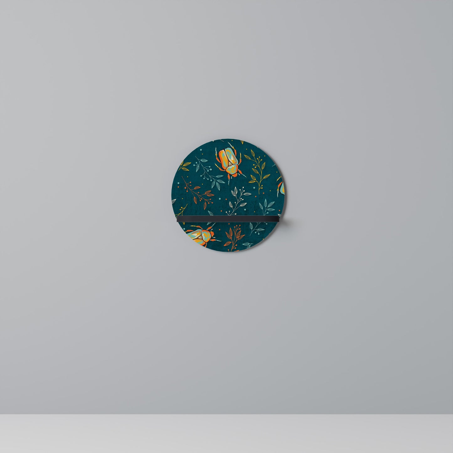 AUTUMN INSECTS Round Art Shelf In Black Finish